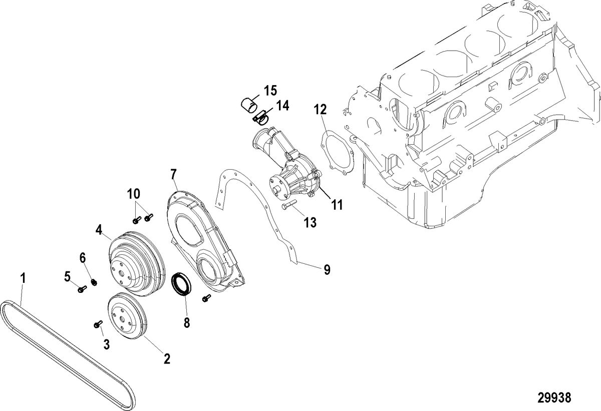 MERCRUISER 3.0L ALPHA ONE Cylinder Block, Front Cover and Circulating Pump