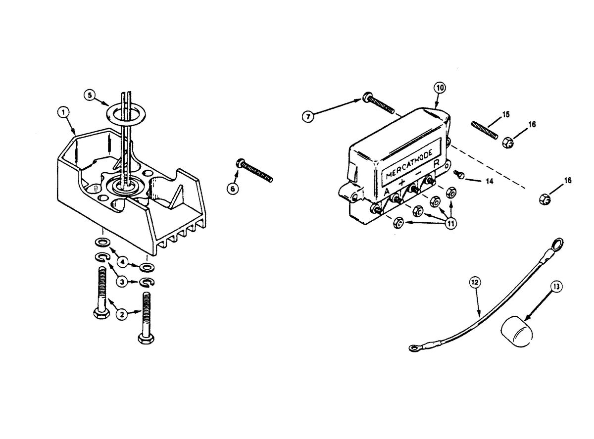 MERCRUISER 5.7L (ALPHA) (EFI-TBI)5.7L (BRAVO) (EFI-TBI) ENGINE MERCATHODE COMPONENTS