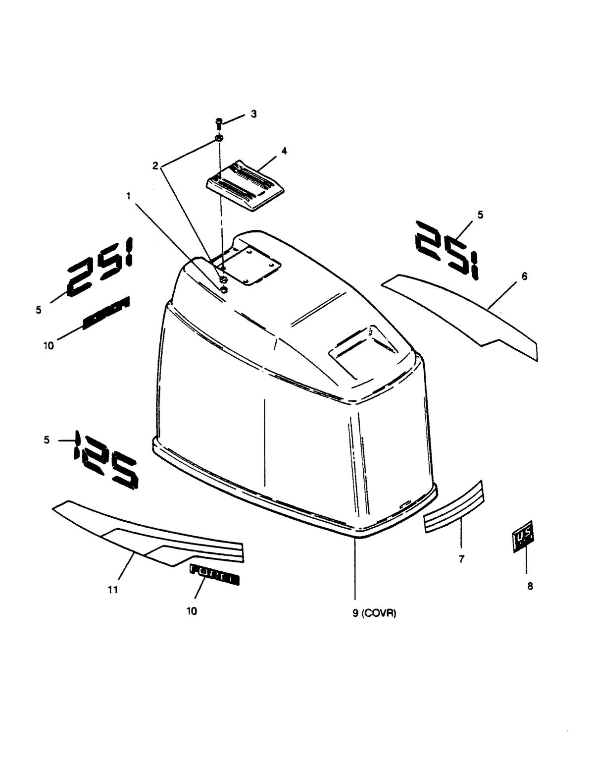 FORCE FORCE 1989 125 HP "A" MODELS ENGINE COVER MAXUM MODELS