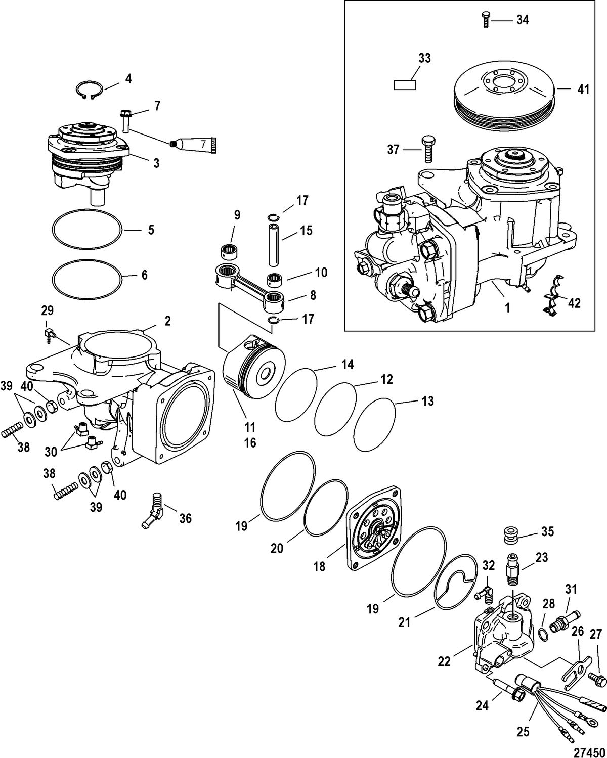 MERCURY/MARINER 135/150/175 DFI  - 2.5L Air Compressor Components, SN 1B884881 and up
