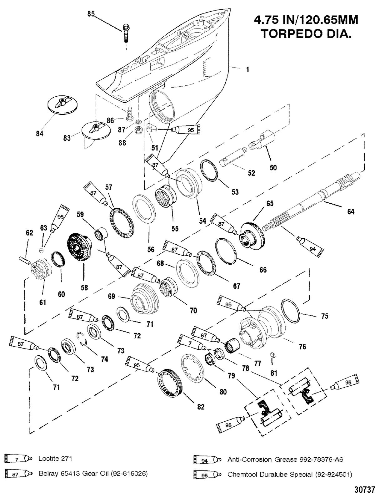 MERCURY/MARINER 150/175/200 EFI GEAR HOUSING(PROP SHAFT)(COUNTER ROTATION)