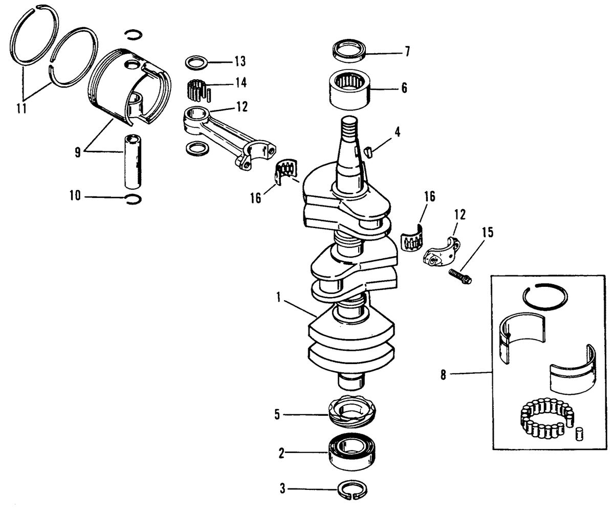MERCURY/MARINER 50/55/60 HP JET 45 CRANKSHAFT, PISTONS AND CONNECTING RODS