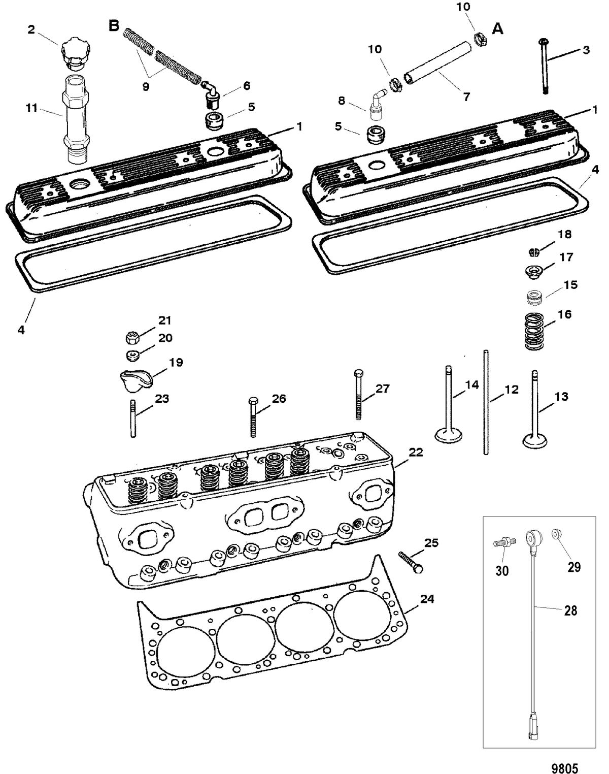 MERCRUISER 5.0L,350 MAG,MX 6.2L MPI STERNDRIVE Cylinder Head and Rocker Cover