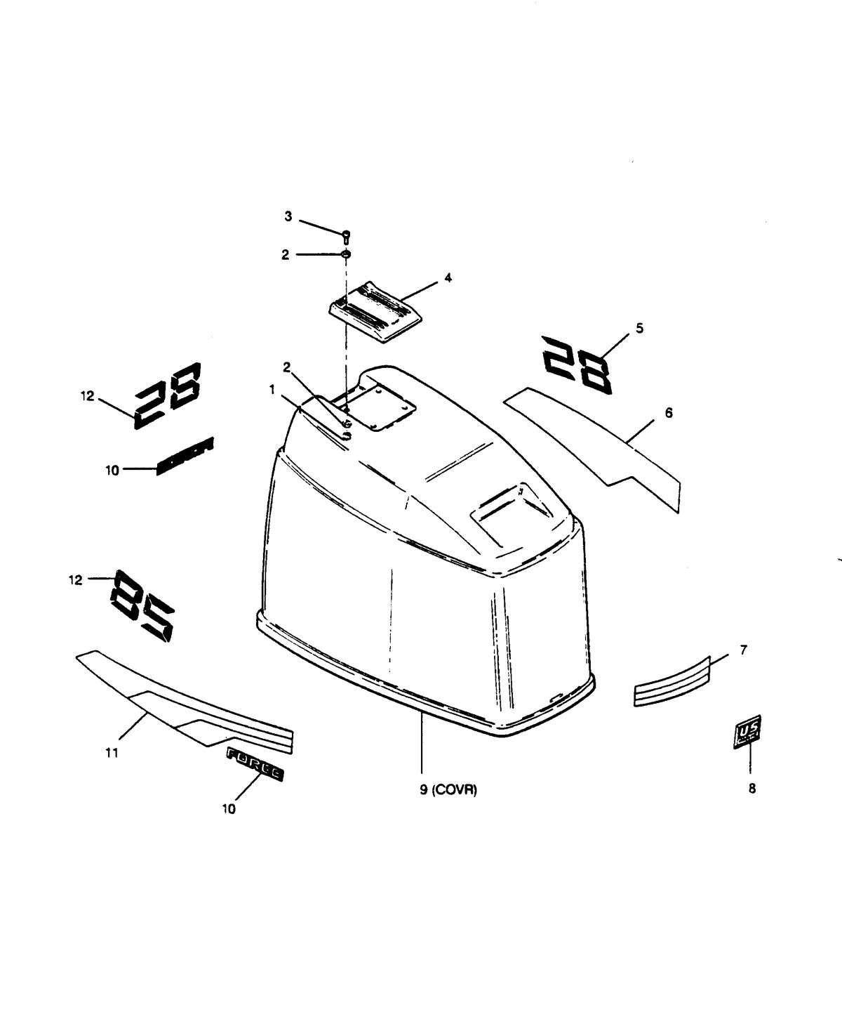 FORCE FORCE 1989 85 H.P. "F" MODELS ENGINE COVER