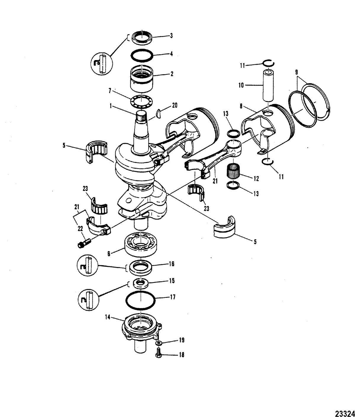 MARINER 60 HORSEPOWER CRANKSHAFT AND PISTON