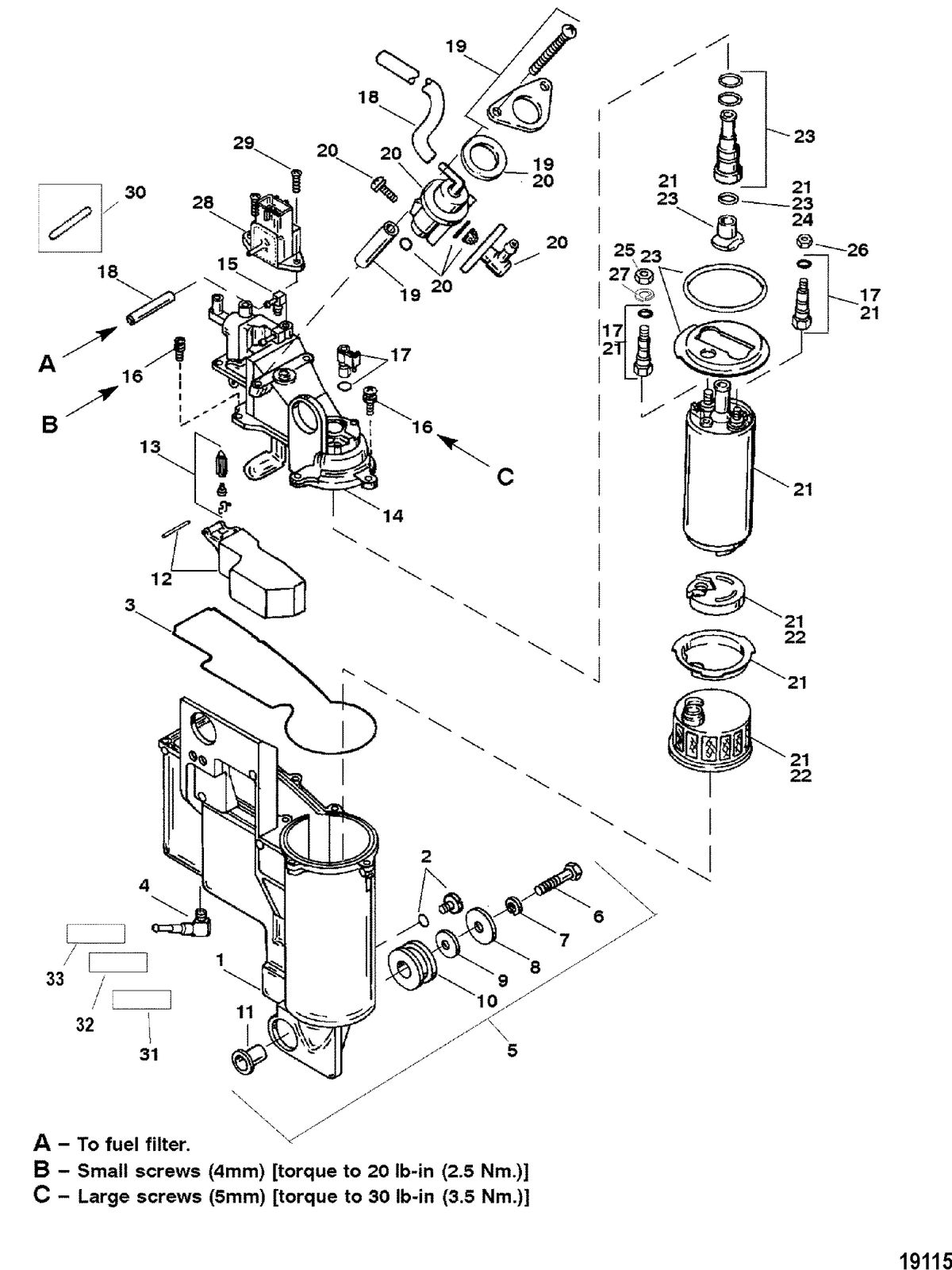 MERCURY/MARINER 225/250 3.0L EFI Vapor Seperator Components