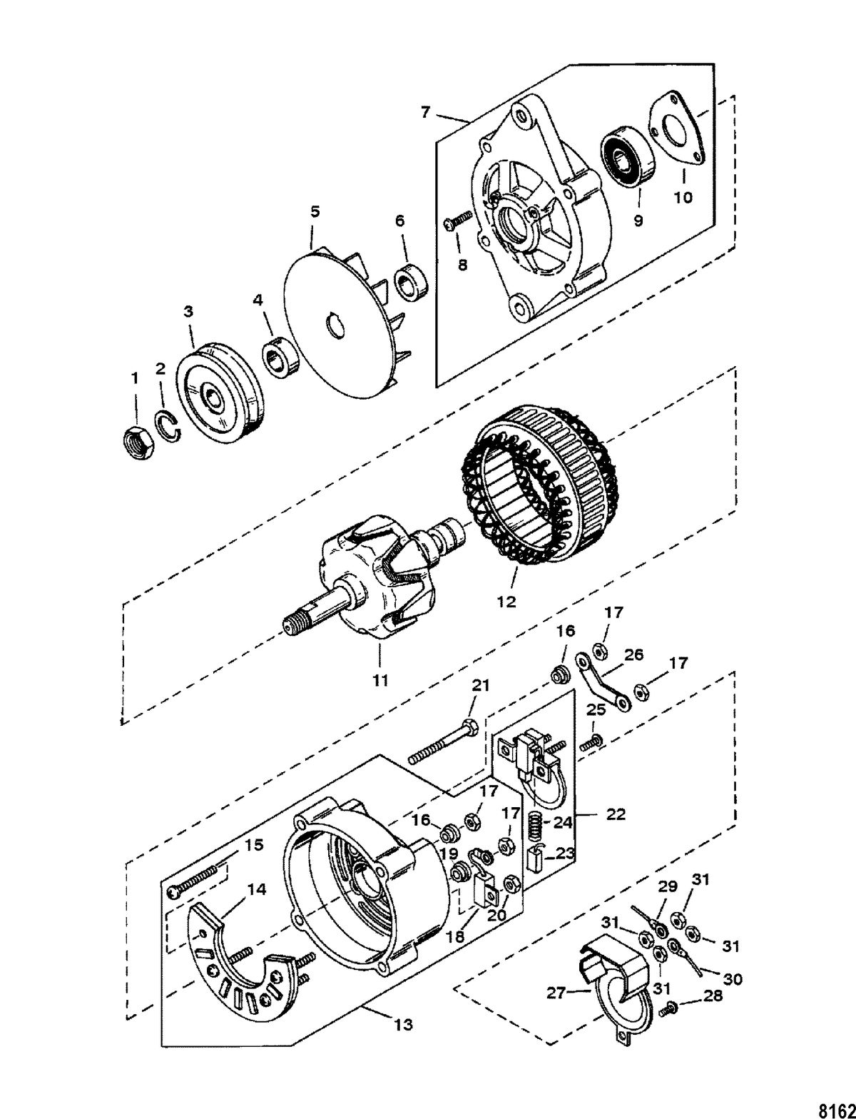 MERCRUISER 5.7L 2BBL COMP SKI ENGINE ALTERNATOR(MANDO #AC155603)