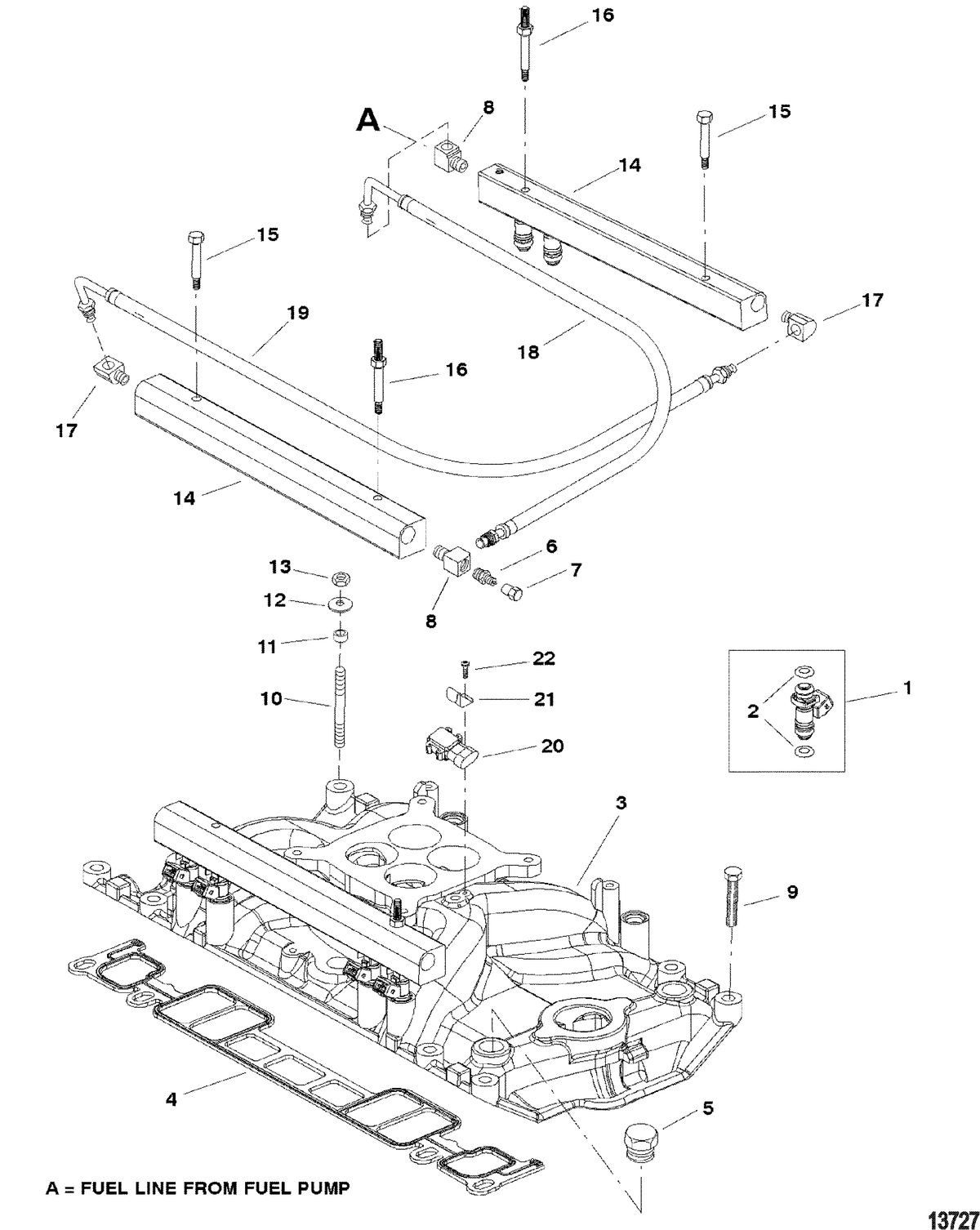 MERCRUISER 350 MAG MPI TOURN SKI (GEN +) Intake Manifold And Fuel Rails(SN 0L304599 & Below)