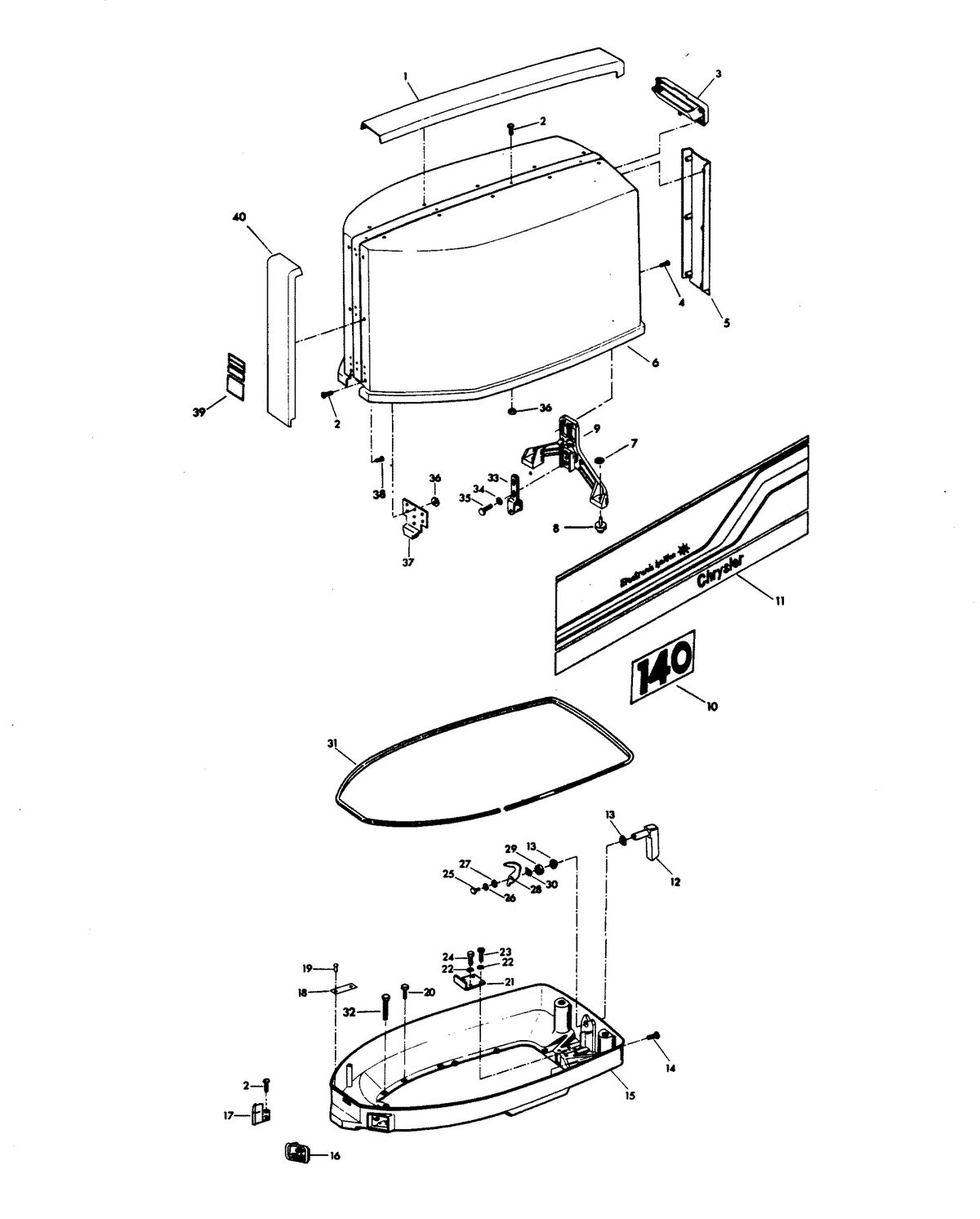 CHRYSLER 140 H.P. ENGINE COVER AND SUPPORT PLATE