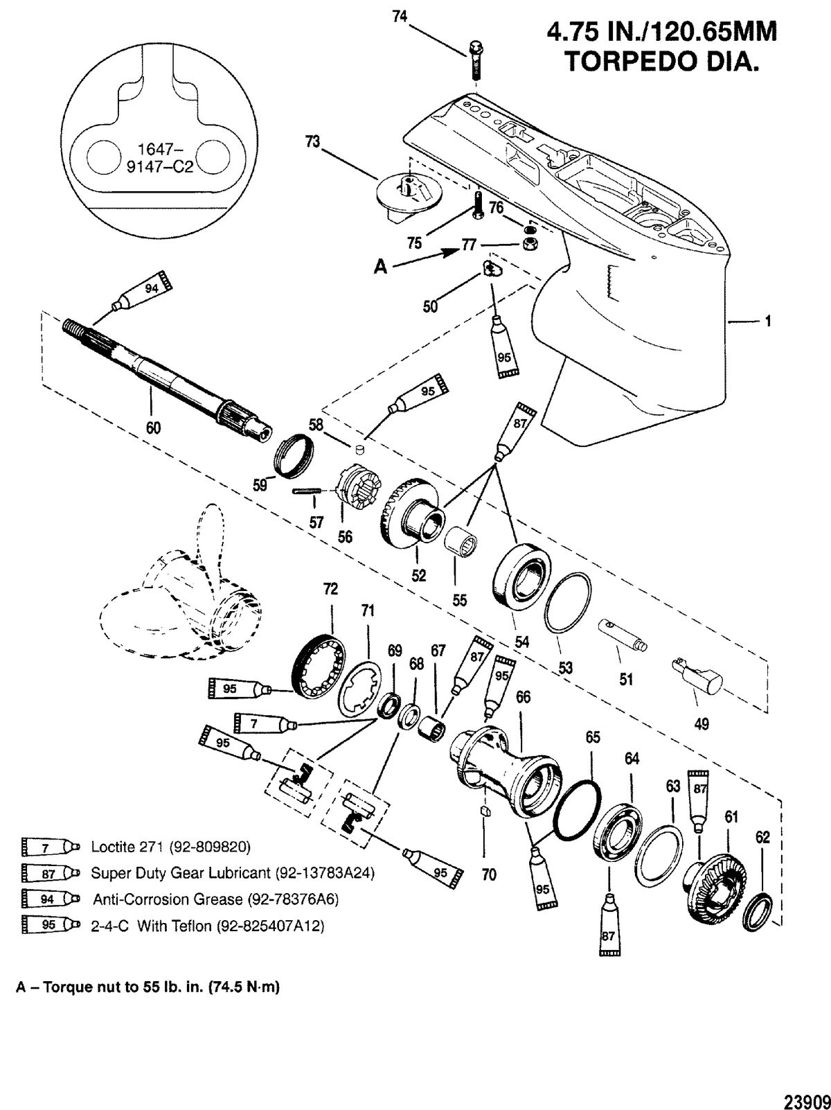 MERCURY/MARINER 135/150/175/200 XR6/MAGNUM III/140 JET (CARB) GEAR HOUSING(PROP SHAFT)(STANDARD ROTATION)
