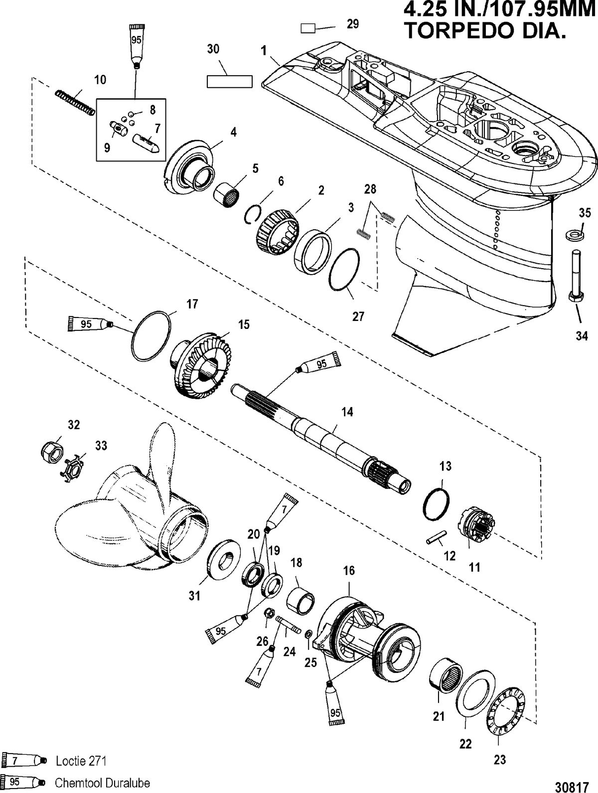 MERCURY/MARINER 40/50/60 (4 CYLINDER) CARB 4-STROKE GEAR HOUSING(PROP SHAFT)(2.31:1 GEAR RATIO)