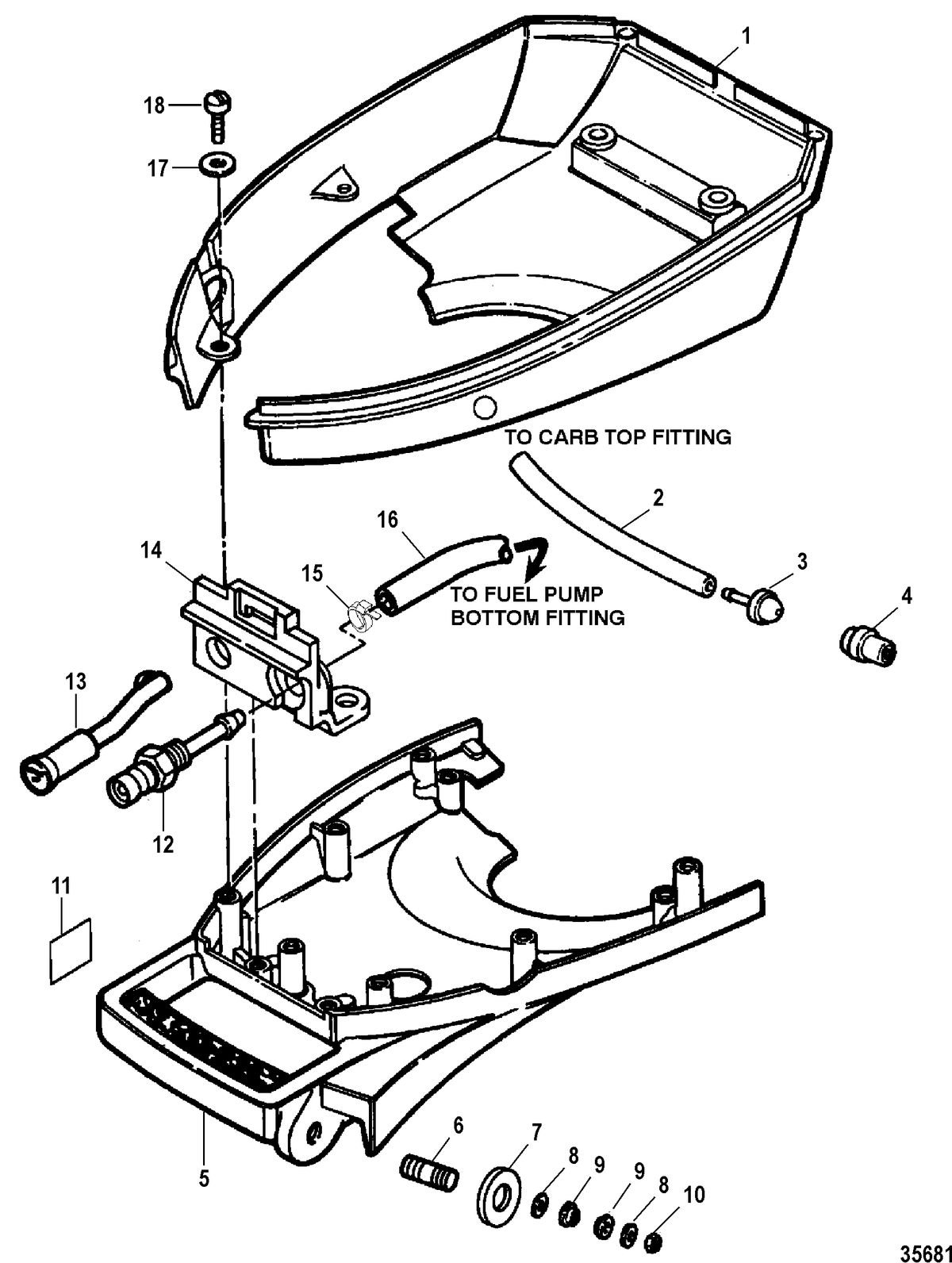 FORCE 5 HP (1998) FORCE BOTTOM COWL AND SUPPORT PLATE