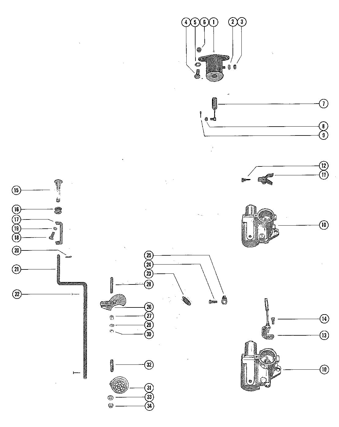 MERCURY MERC 500-7/8 CARBURETOR LINKAGE AND CHOKE SOLENOID