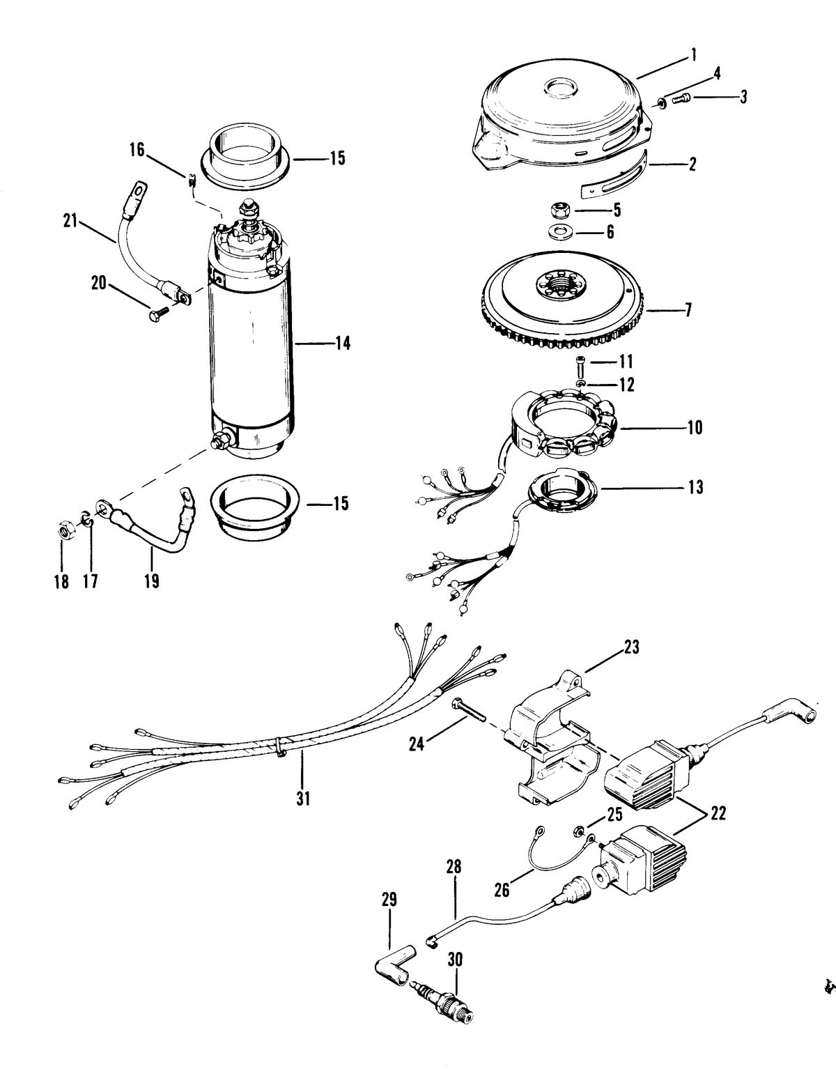RACE OUTBOARD MOD-VP FLYWHEEL, STARTER MOTOR AND IGNITION COILS