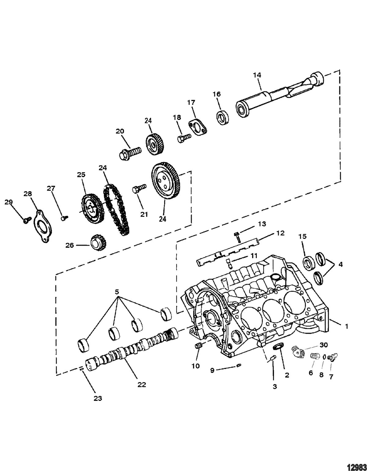 MERCRUISER 4.3L EFI ALPHA/BRAVO (262 CID - GEN+) Cylinder Block And Camshaft