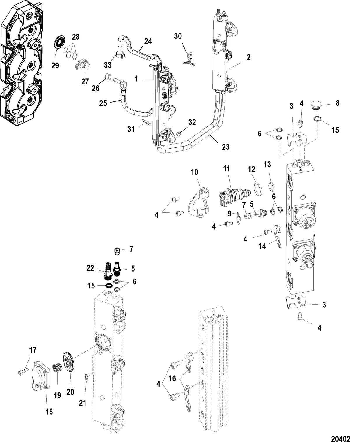 RACE OUTBOARD 250XS DFI (3.0L) Fuel Rails