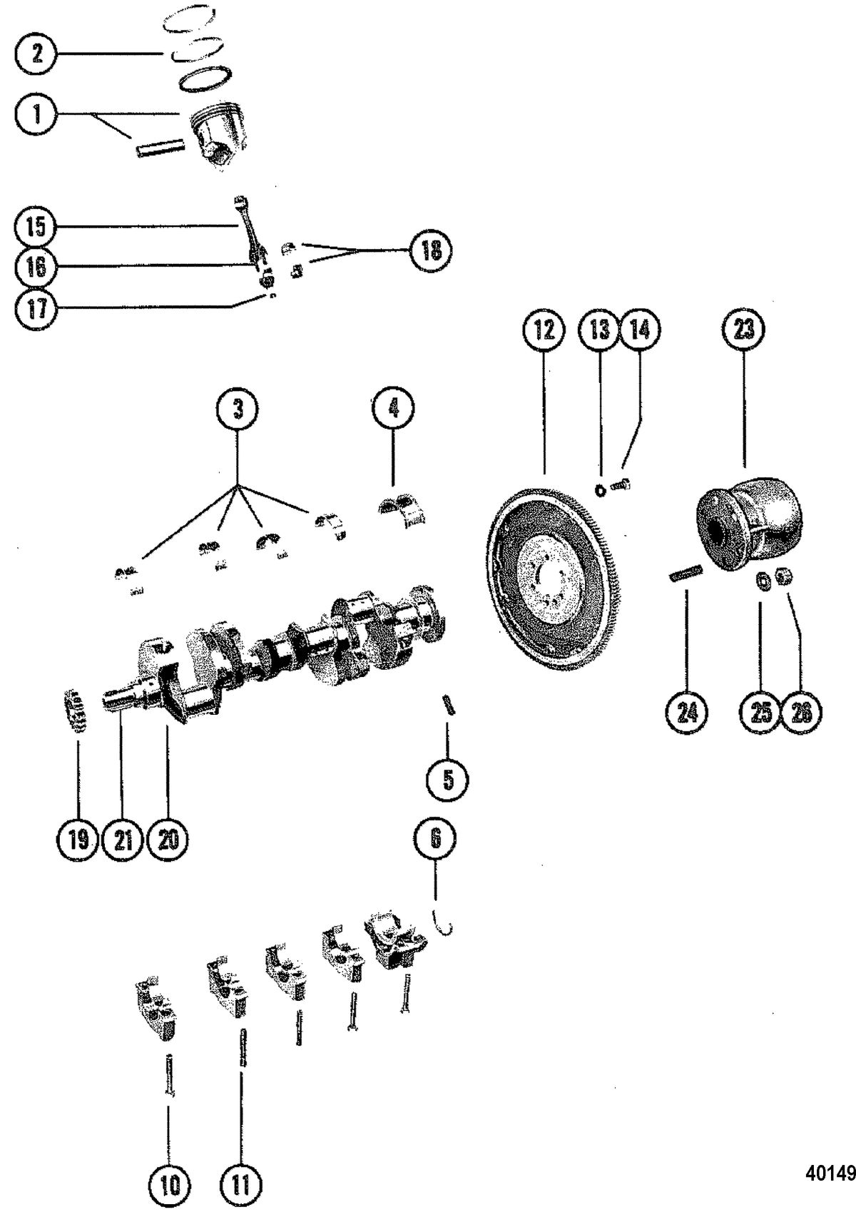 MERCRUISER 260 ENGINE (G.M.) CRANKSHAFT AND PISTONS