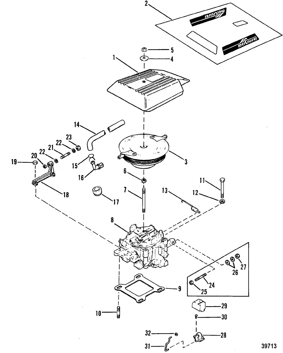 MERCRUISER 4.3L/4.3LX ALPHA ONE ENGINE (262 CID) CARBURETOR AND THROTTLE LINKAGE(4 BARREL)