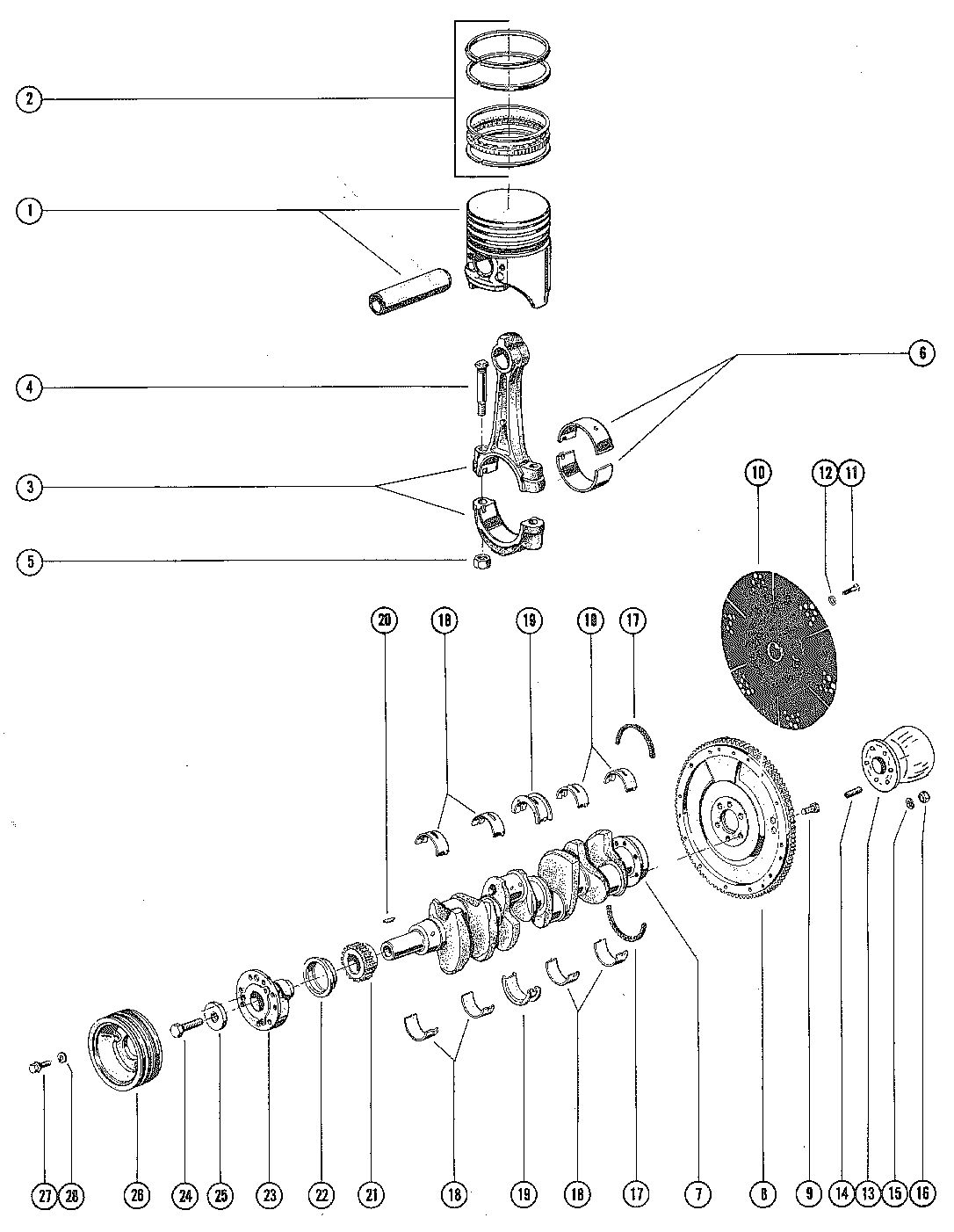 MERCRUISER 233 ENGINE CRANKSHAFT, PISTON AND CONNECTING ROD
