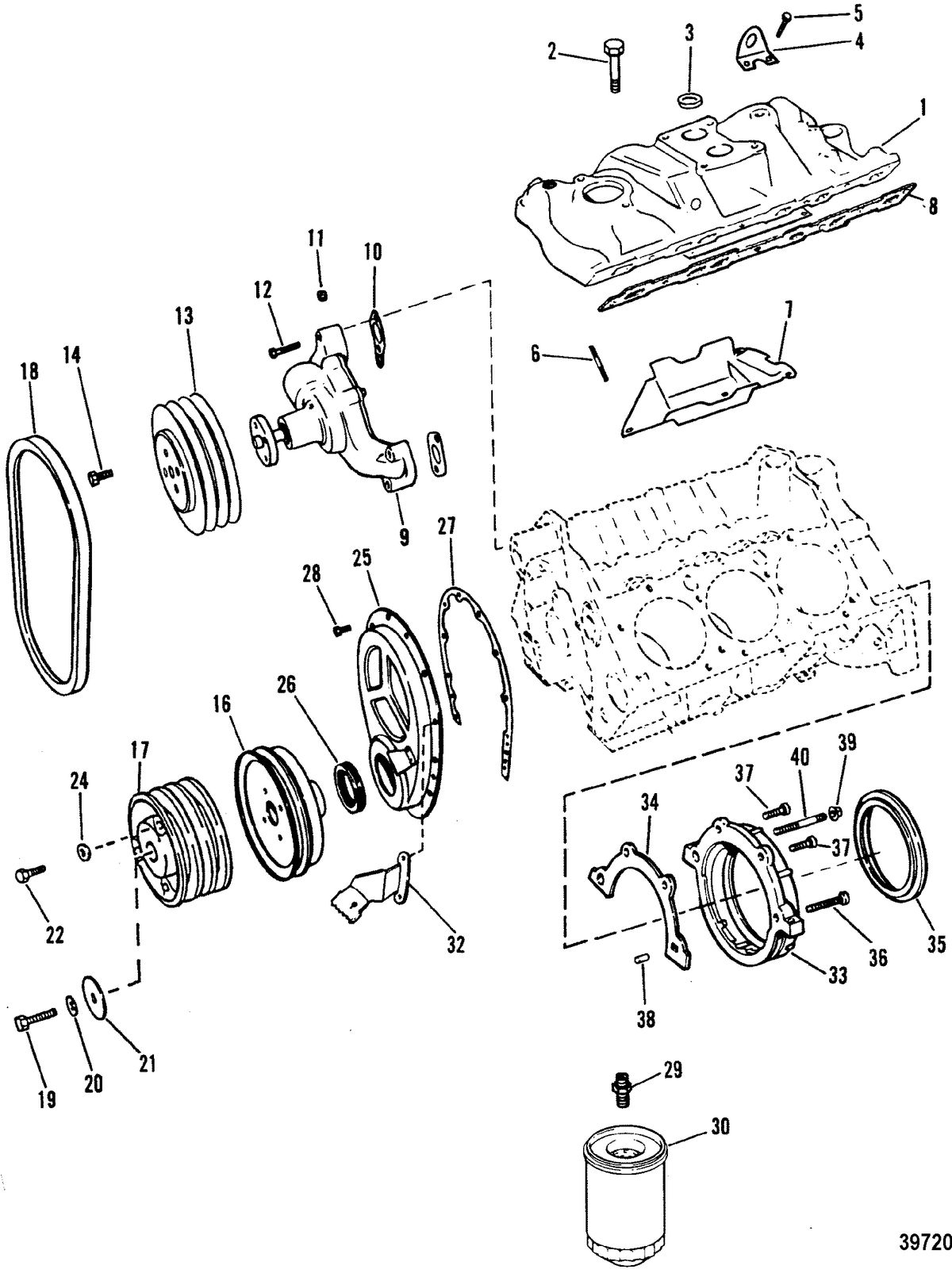MERCRUISER 4.3L/4.3LX ALPHA ONE ENGINE (262 CID) INTAKE MANIFOLD AND FRONT COVER