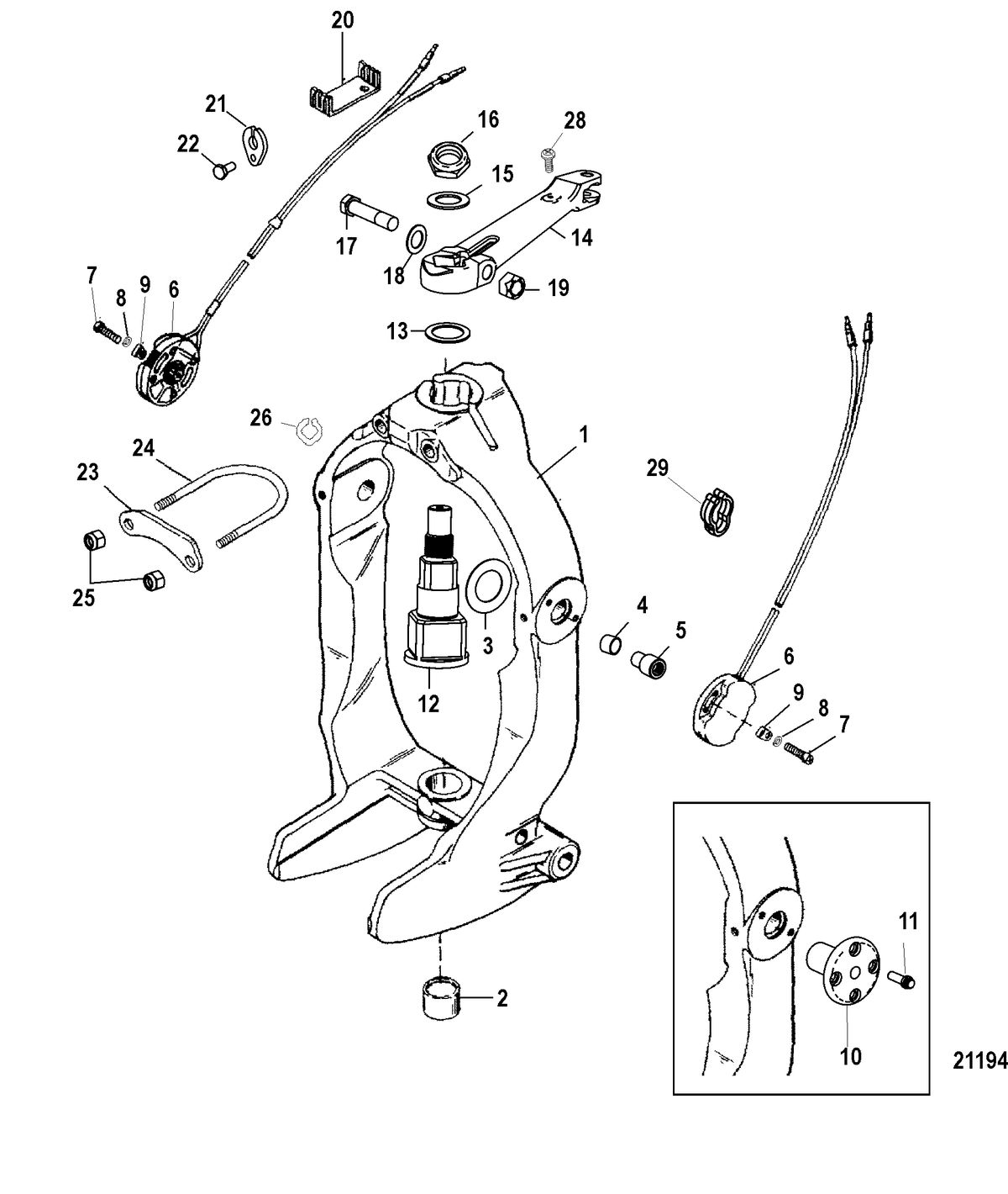 MERCRUISER BRAVO XR I - III SPORT MASTER Gimbal Ring and Steering Lever