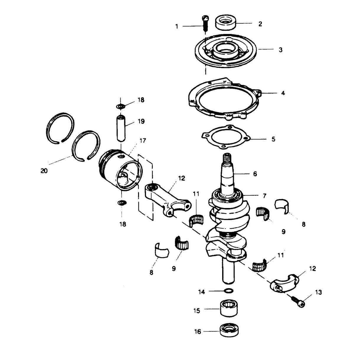 SEARS 15 H.P.  15"(38.1CM) LEG OUTBOARD MOTOR Crankshaft and Piston