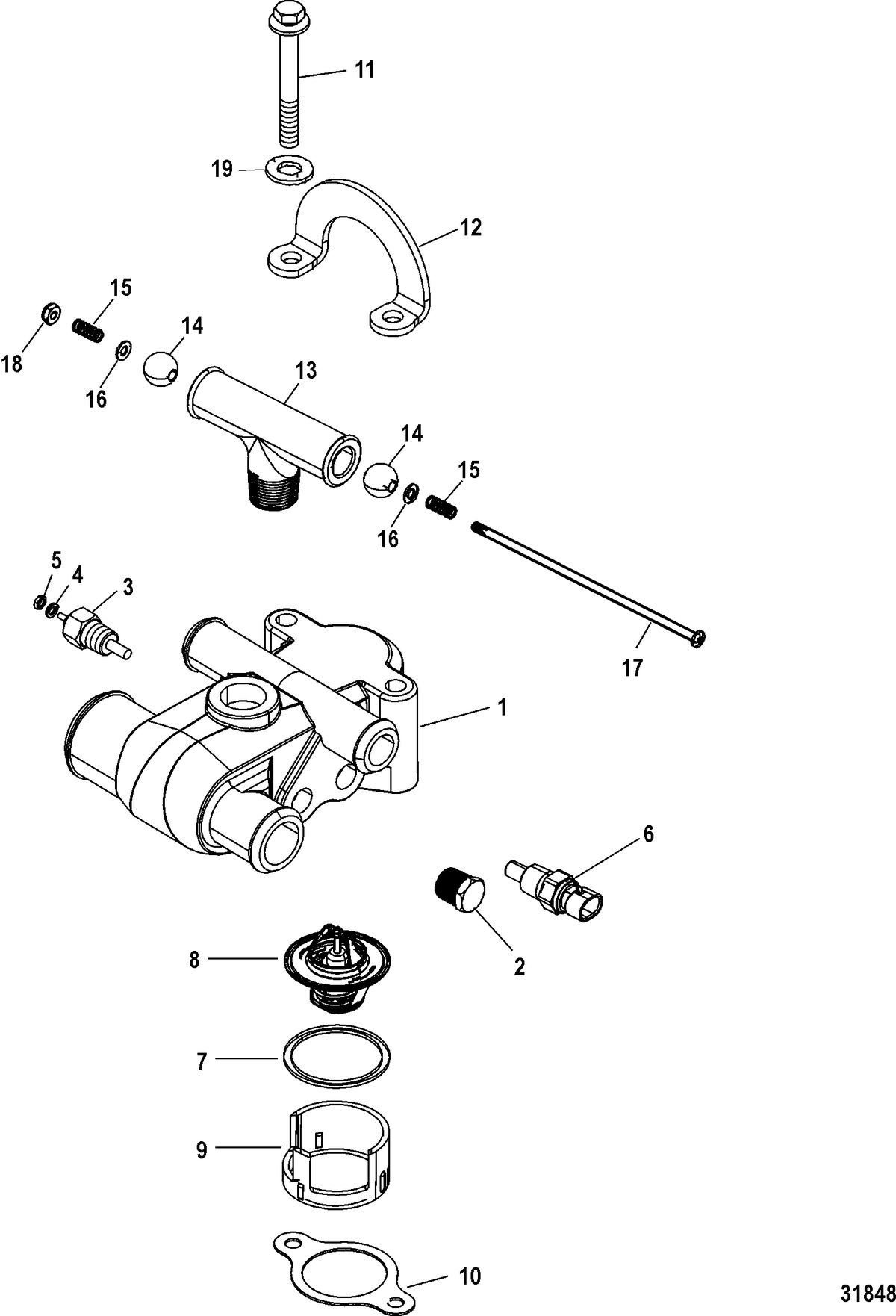 MERCRUISER 383  STROKER SCORPION Thermostat and Housing