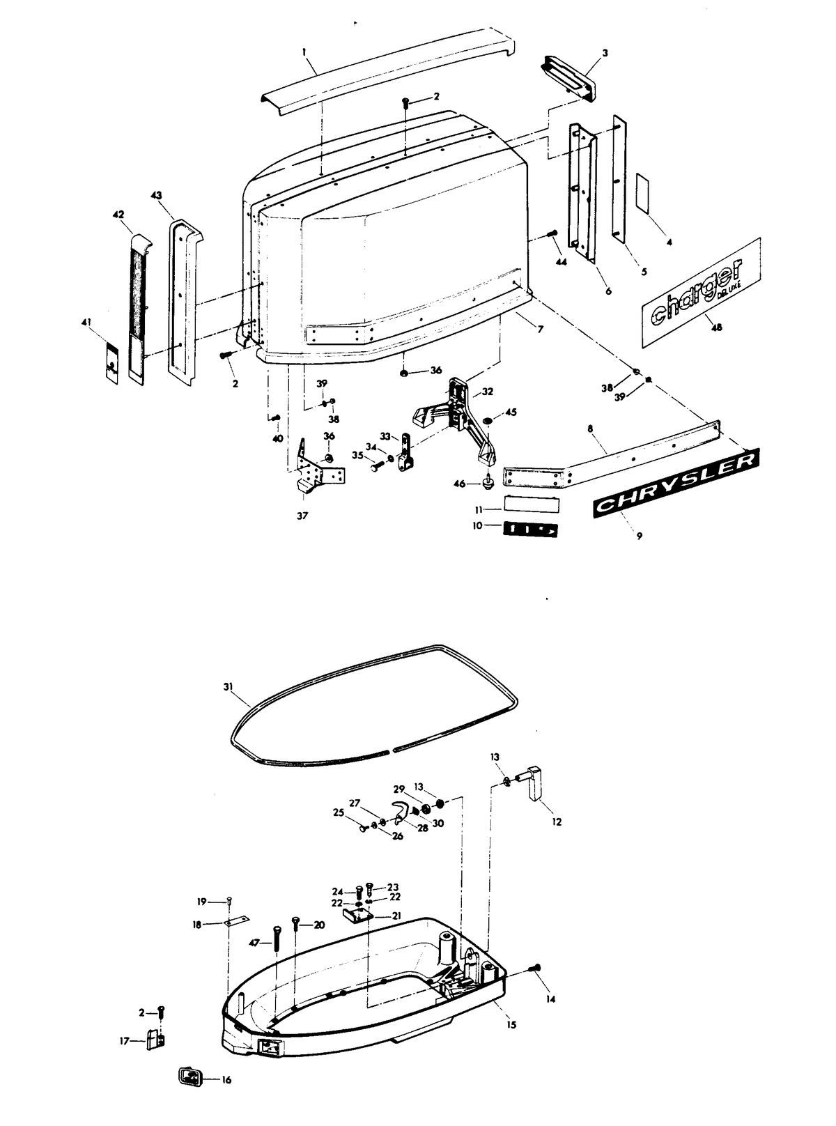 CHRYSLER 115 H.P. CHARGER ENGINE COVER AND SUPPORT PLATE