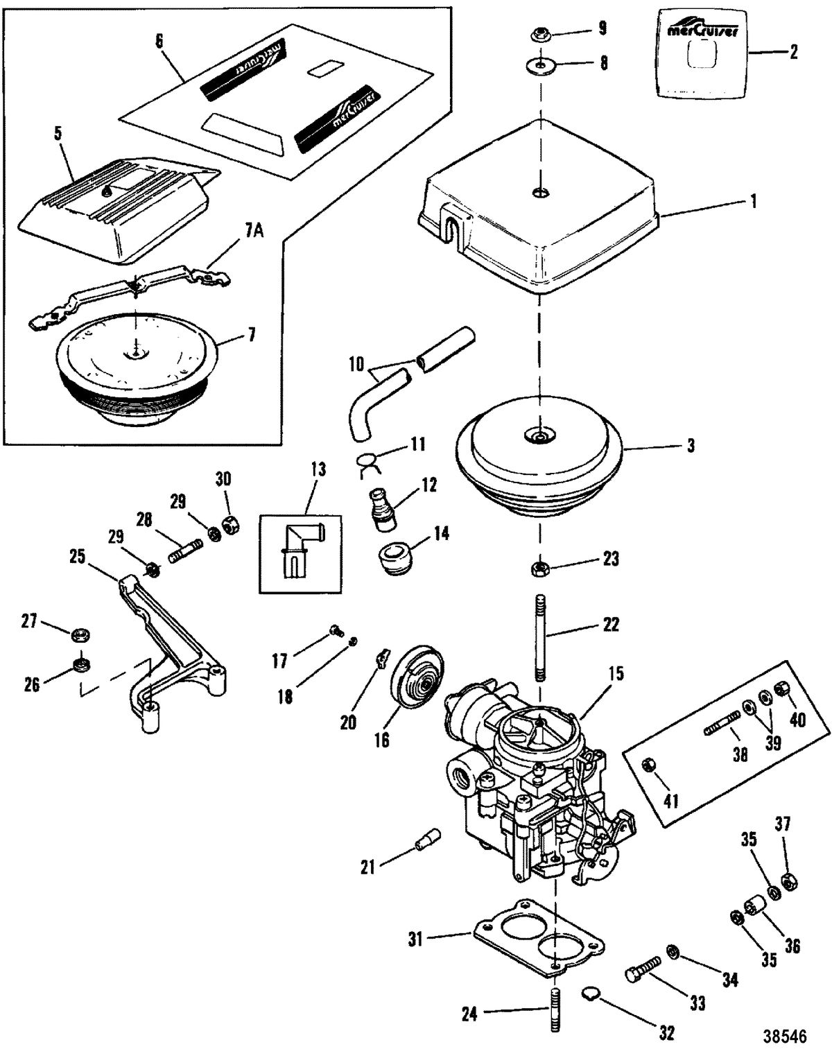 MERCRUISER 200/5.0L/LX 260/5.7L 350 MAG ALPHA/BRAVO CARBURETOR/THROTTLE LINKAGE(2 BARREL)