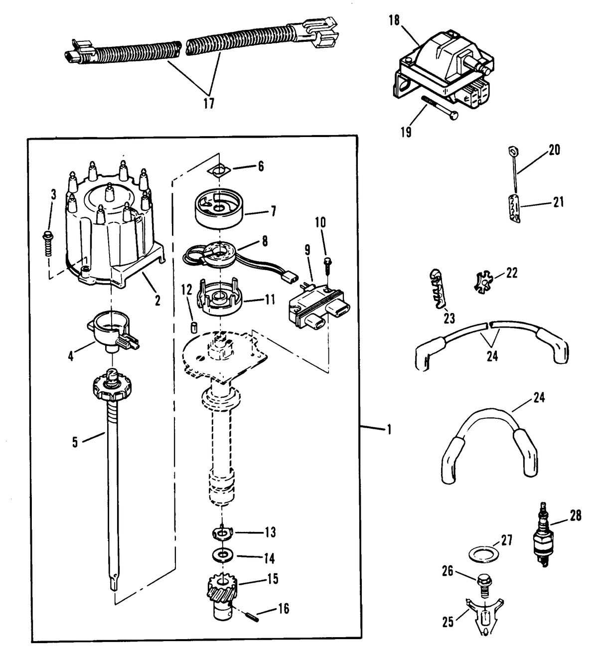 MERCRUISER 454 EFI SKI ENGINE DISTRIBUTOR AND IGNITION COMPONENTS