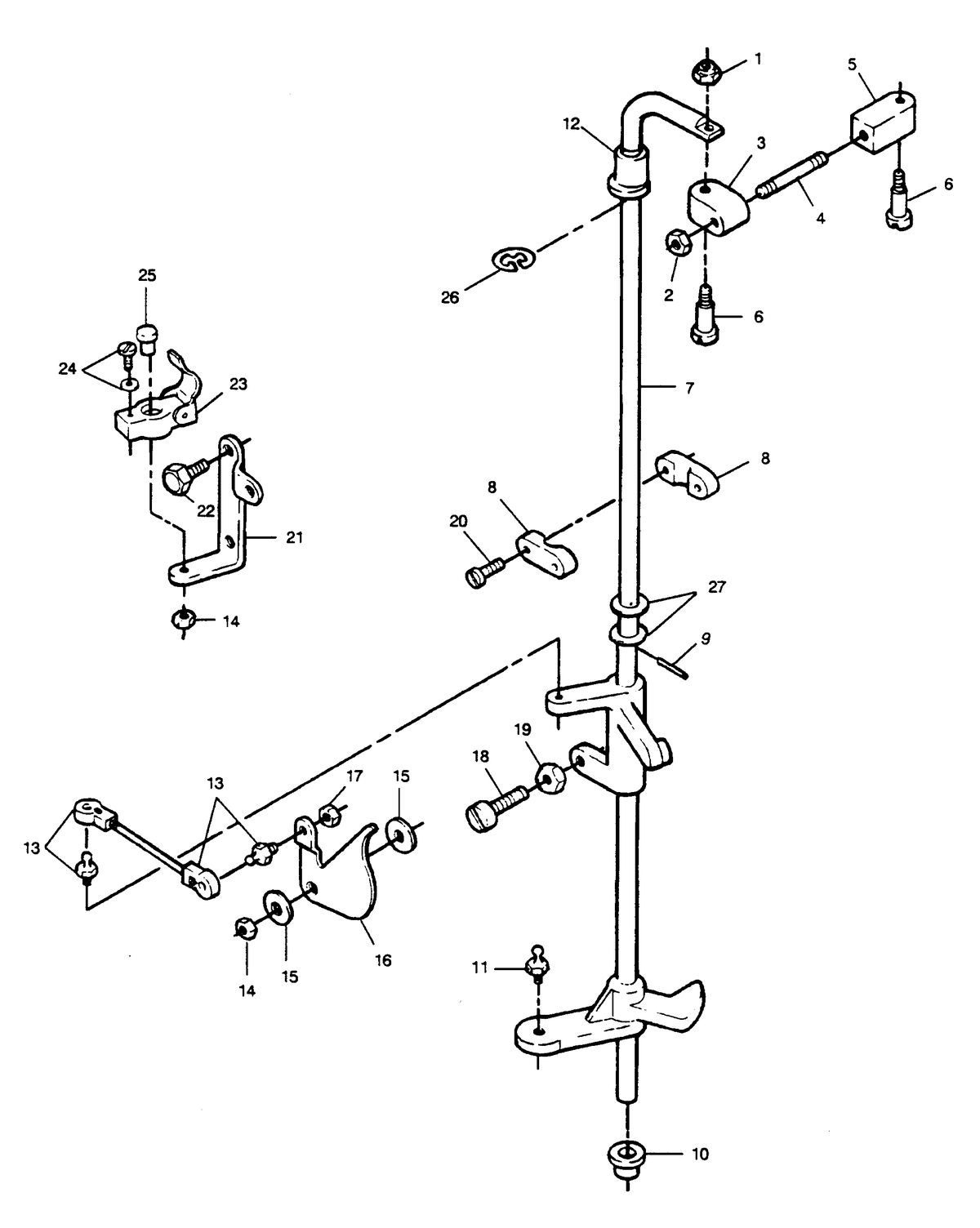 FORCE FORCE 1990 90 H.P. "A" MODEL L-DRIVE TOWERSHAFT AND THROTTLE LINKAGE