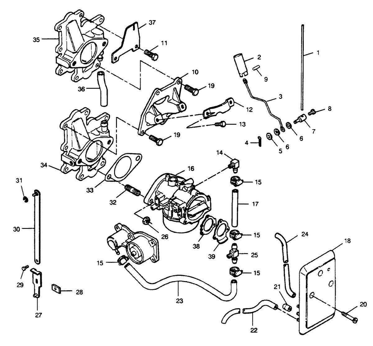 FORCE FORCE 120 H.P. "A" MODEL 1990 L-DRIVE CARBURETOR ADAPTERS AND FUEL LINES