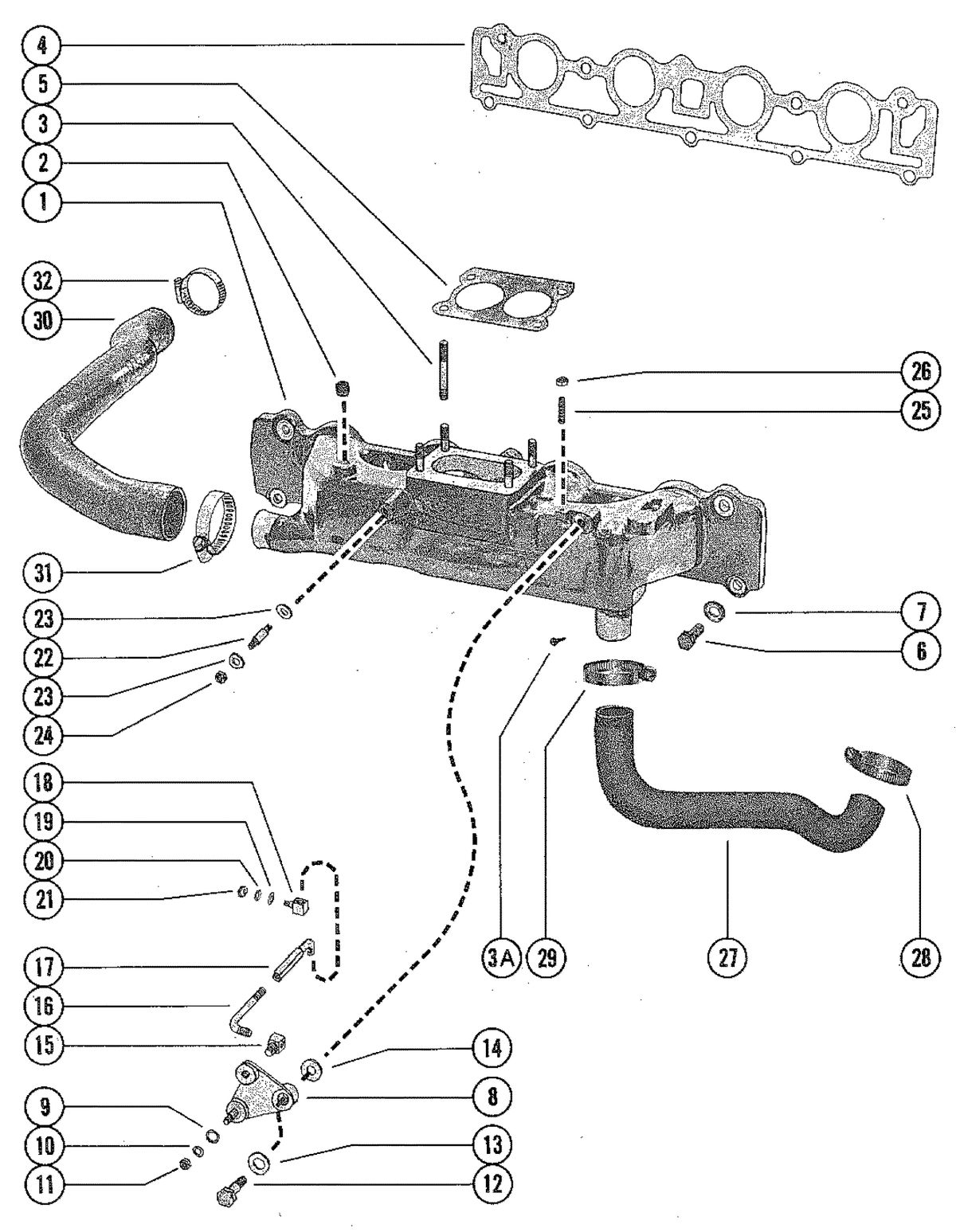 MERCRUISER 470 ENGINE INTAKE MANIFOLD AND LINKAGE