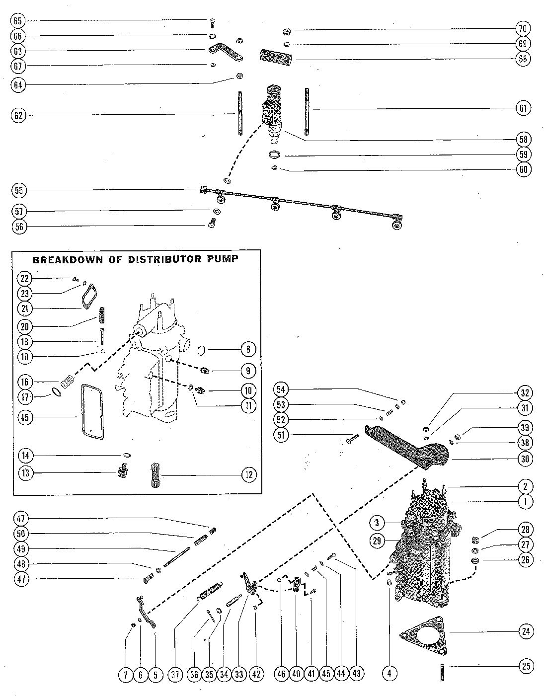 MERCRUISER ROVER ENGINE DISTRIBUTOR PUMP, INJECTORS AND THROTTLE LINKAGE