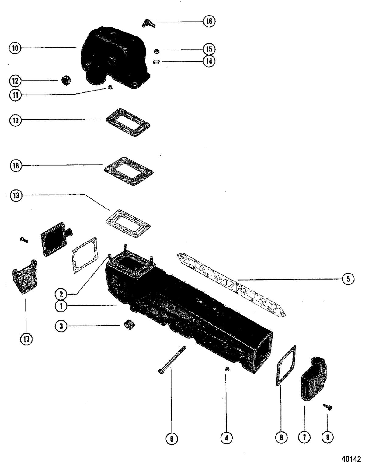 MERCRUISER 260 ENGINE (G.M.) EXHAUST MANIFOLD AND EXHAUST ELBOW