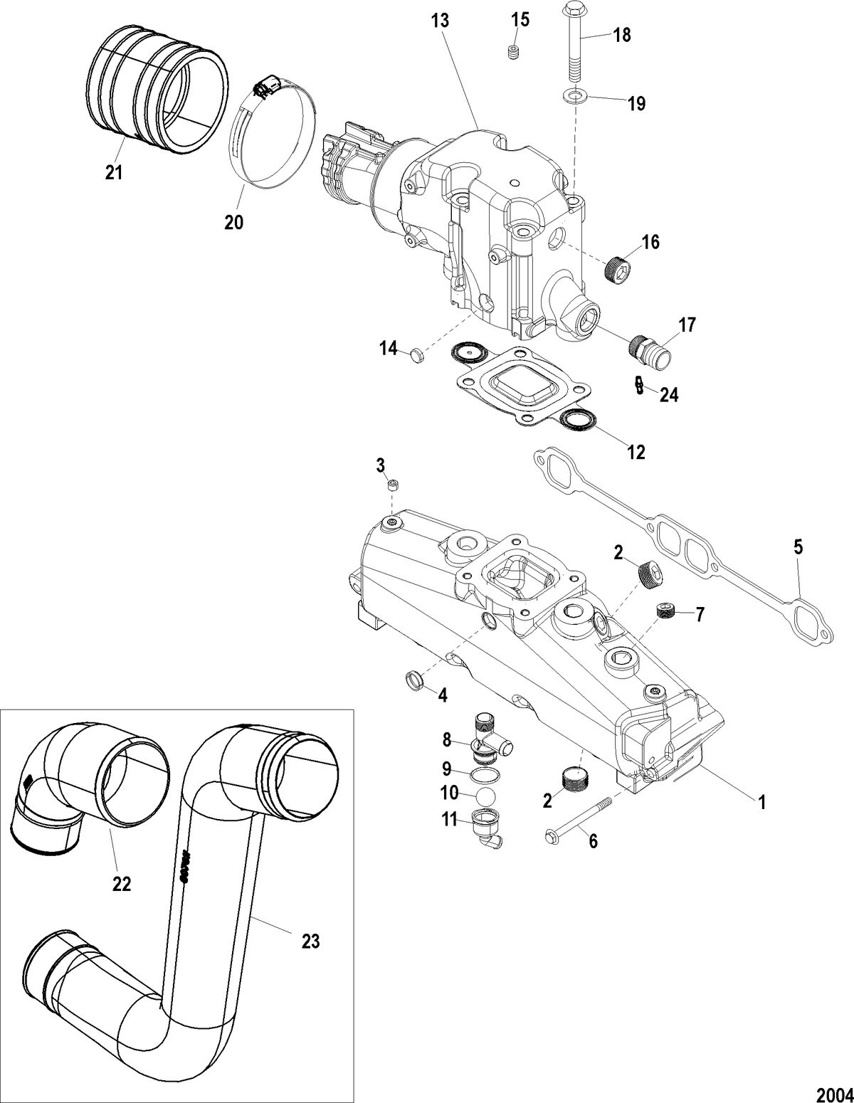 MERCRUISER 350 MAG MX 6.2L MPI SKI Exhaust Manifold, Elbow And Pipes