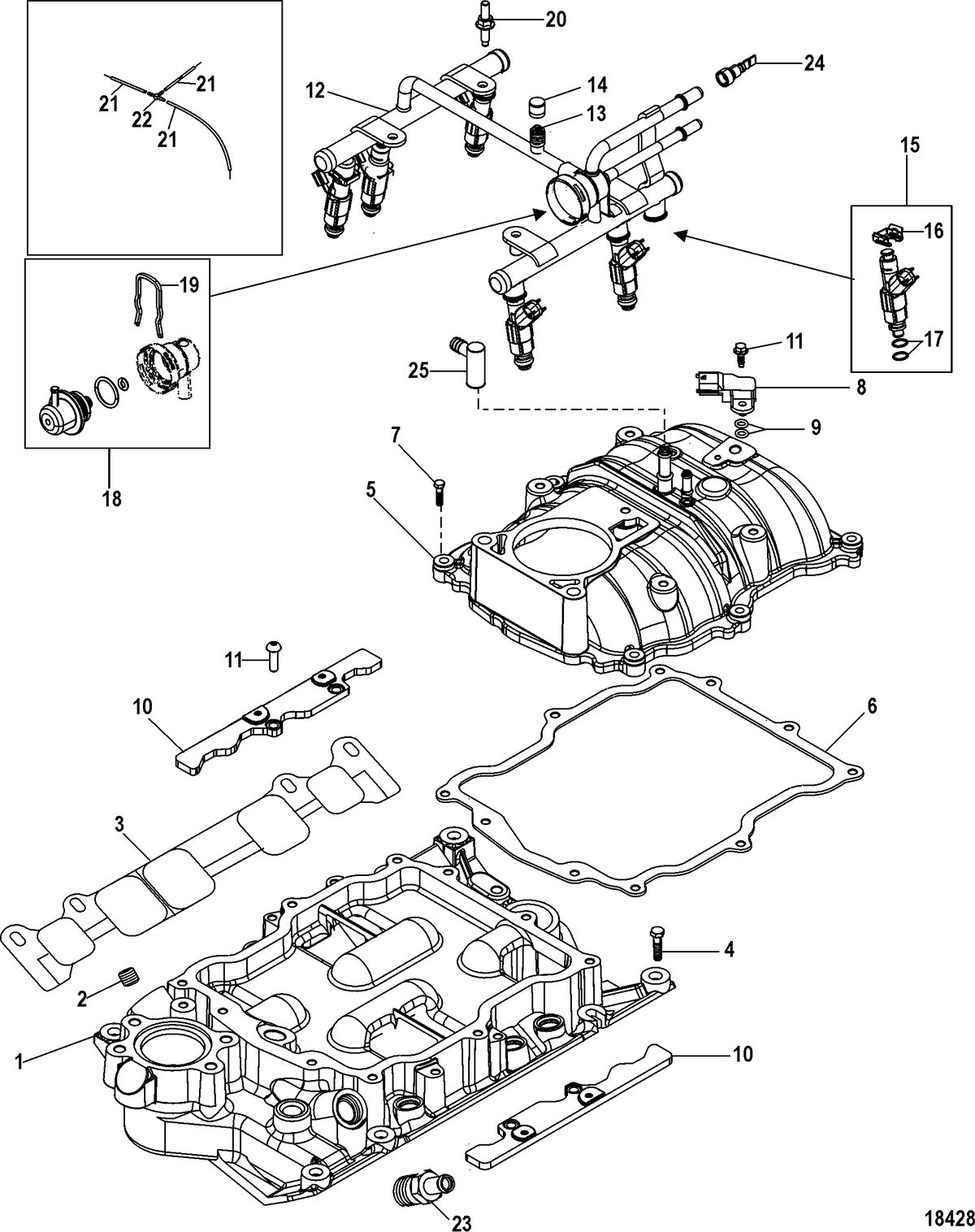 MERCRUISER 4.3L MPI ALPHA/BRAVO( 262 C.I.D. MULTI PORT INJECTION ) Intake Manifold And Fuel Rail