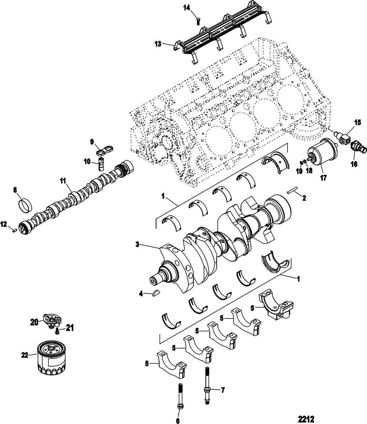 MERCRUISER 350 (4 BBL) GEN+ CRATE ENGINE/350 ALPHA (4 BBL) CRATE ENGINE Cylinder Block, Camshaft and Crankshaft