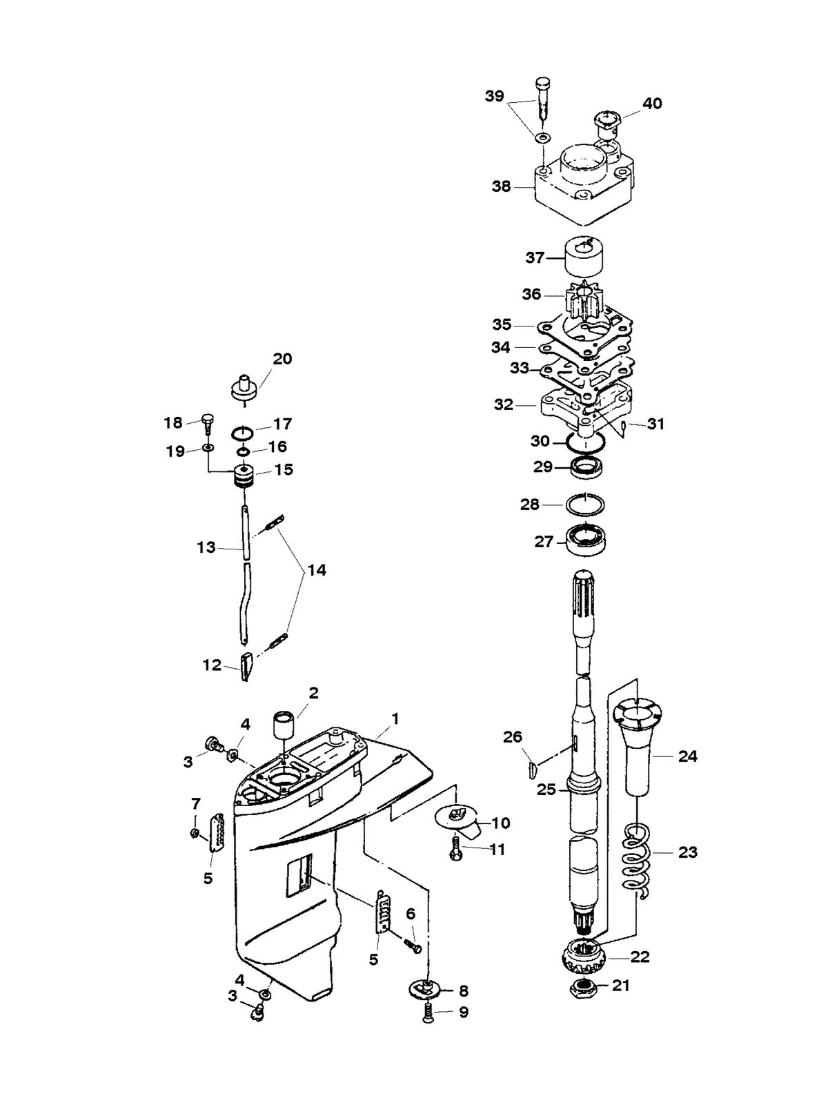 MARINER 30 H.P. (2 CYL./430 CC) GEAR HOUSING (DRIVESHAFT)