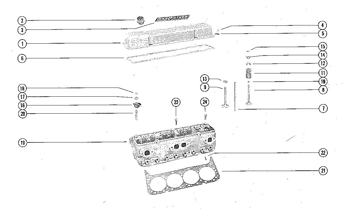 MERCRUISER 270 ENGINE CYLINDER HEAD AND ROCKER COVER