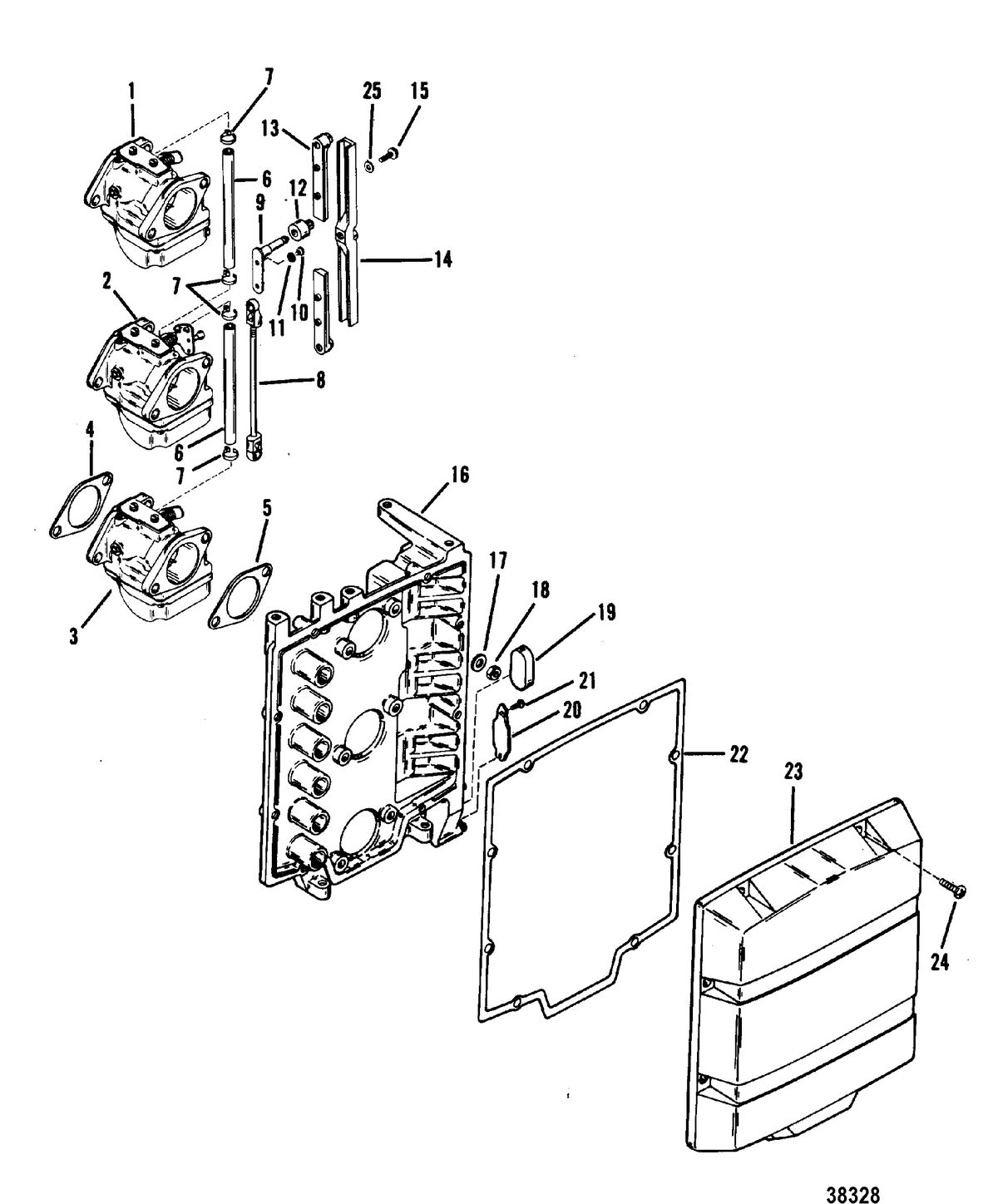 MERCURY/MARINER 70/75/80/90 HP (3 CYLINDER) CARBURETOR AND ATTENUATOR PLATE
