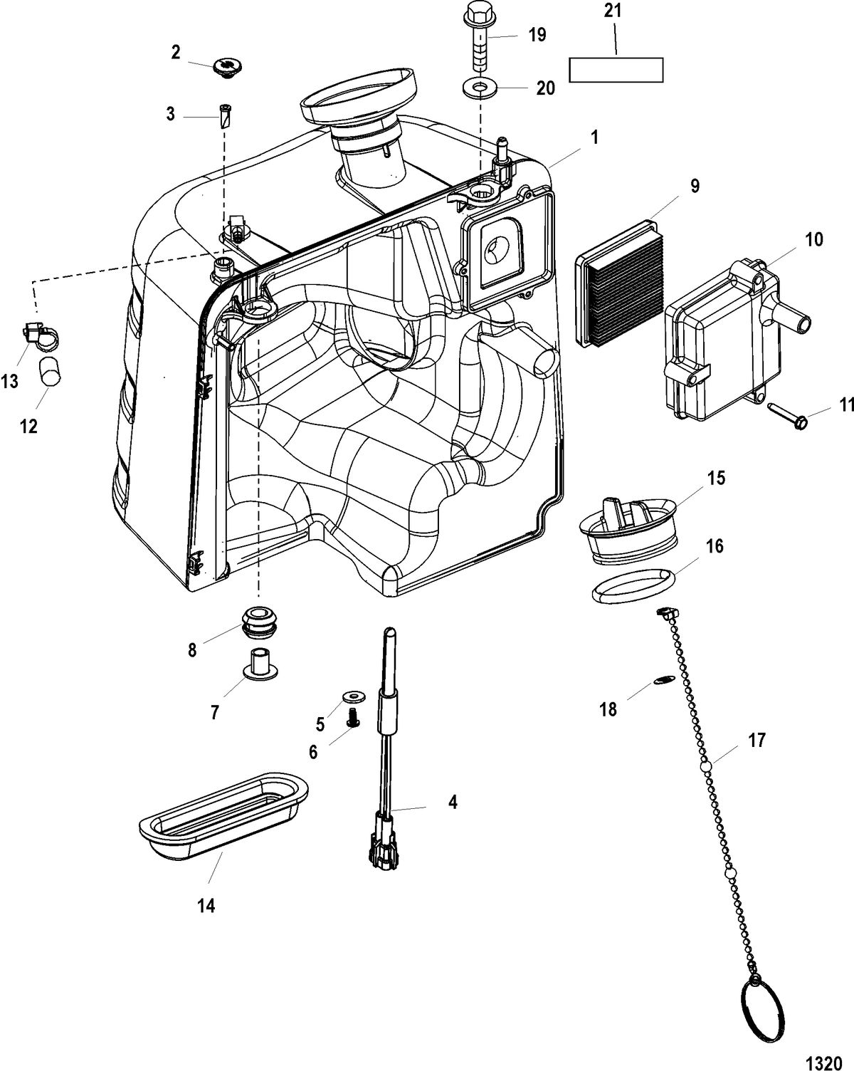 MERCURY/MARINER 75/90/115 DFI 1.5L (3 CYLINDER) Oil Tank, 75/90/115/Jet 80