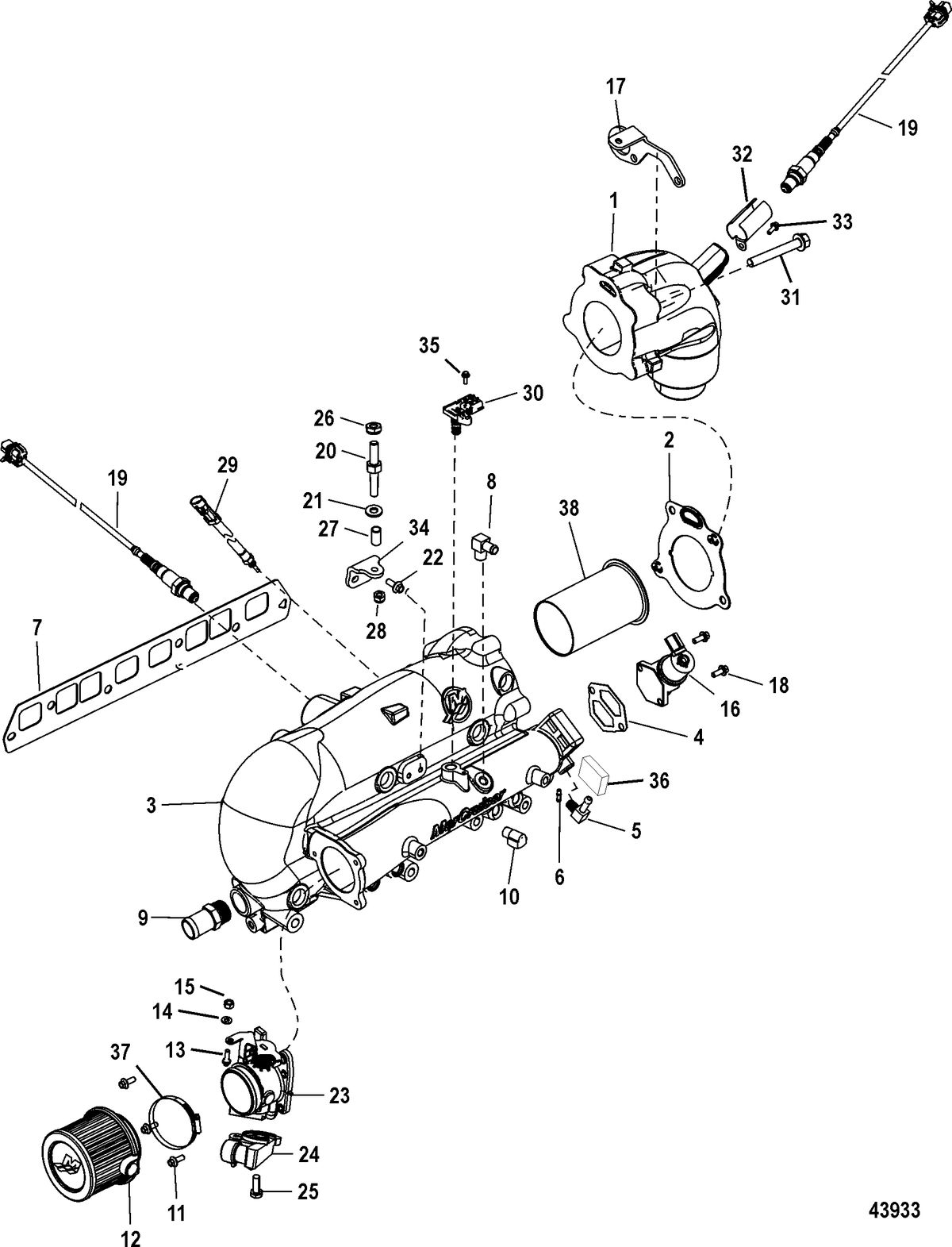 MERCRUISER 3.0L MPI EC Intake/Exhaust Manifold and Throttle Body