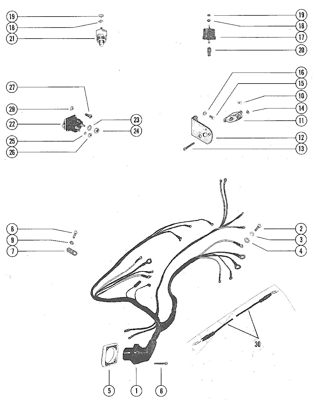 MERCRUISER 140 ENGINE WIRING HARNESS, CIRCUIT BREAKER AND STARTER SOLENOID