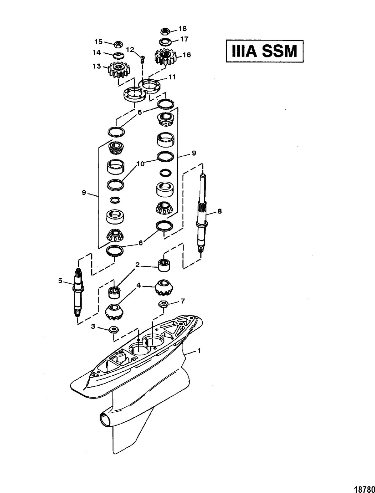 MERCRUISER ALPHA-ONE SS, II SSM, III, III SSM, IIIA SSM, IV SSM, V SSM GEAR HOUSING ASSEMBLY(DRIVESHAFT) (IIIA SSM)
