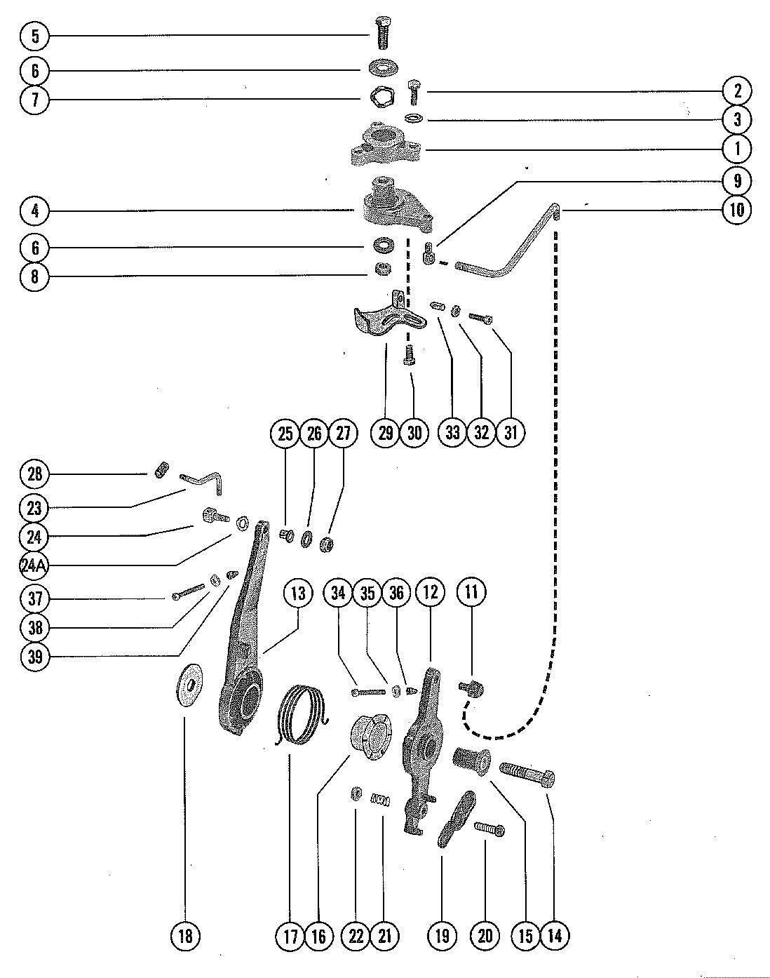 MERCURY MERC 50 THROTTLE CONTROL LINKAGE AND SPARK ADVANCE