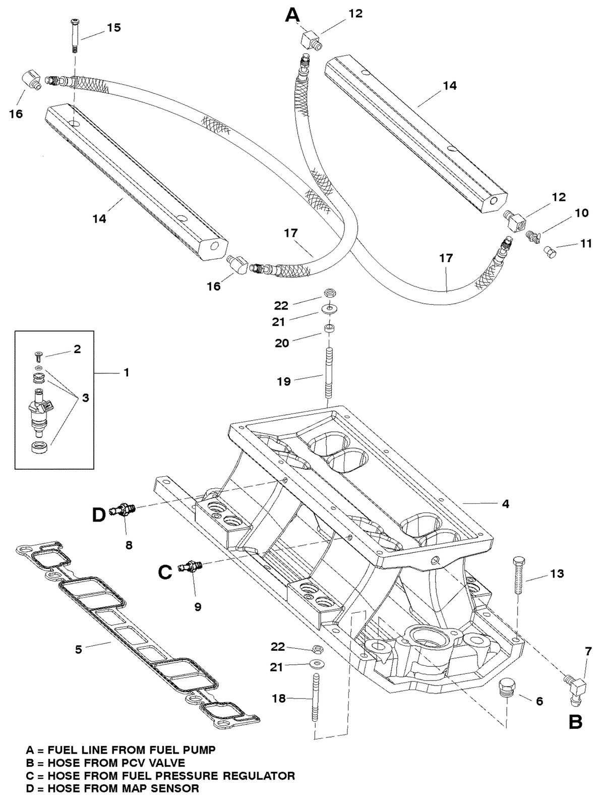 MERCRUISER 350/6.2L BLACK SCORPION SKI (GEN+) INTAKE MANIFOLD AND FUEL RAILS