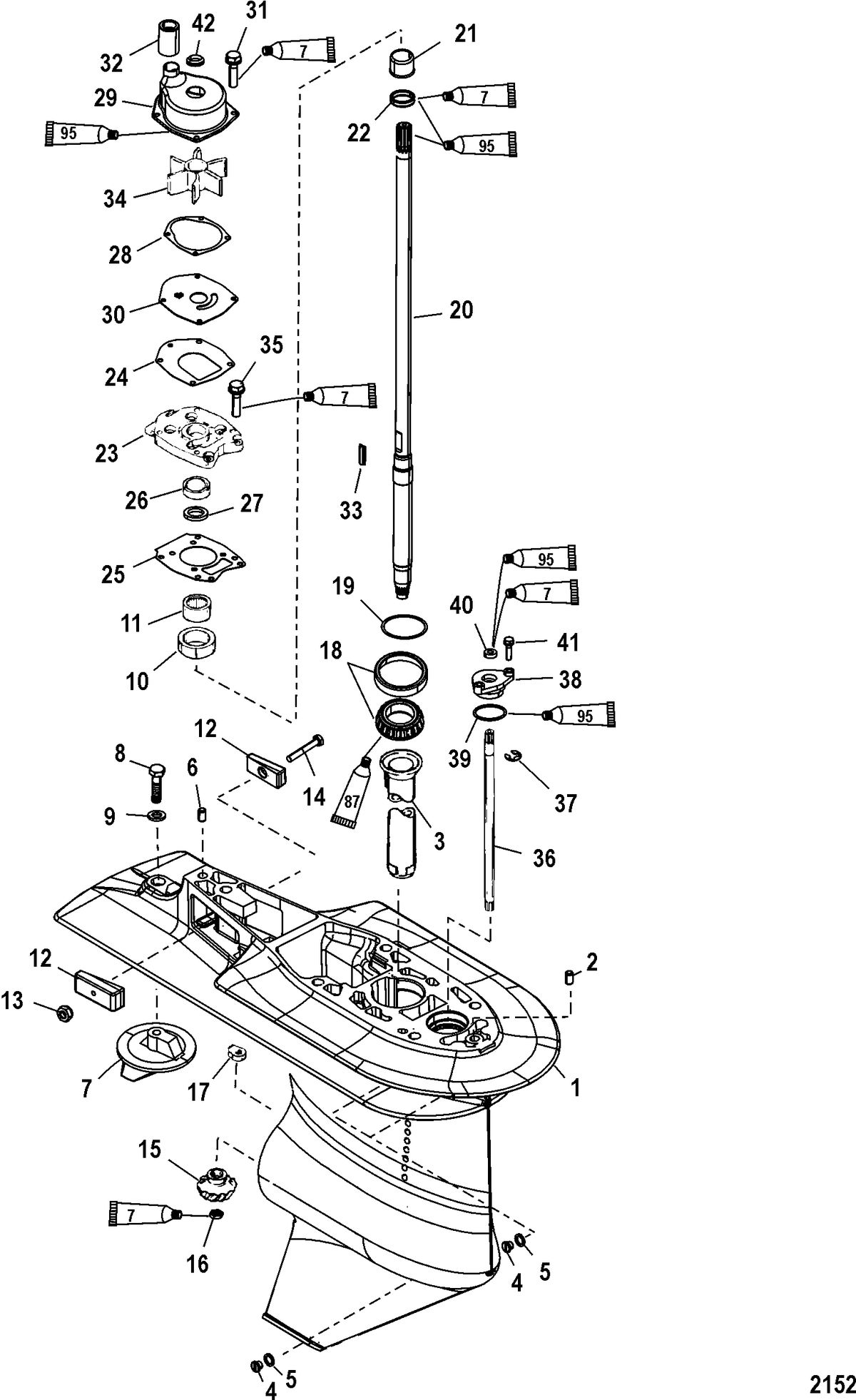 MERCURY/MARINER 75/90/115/125 DFI 1.5L (3 CYLINDER) Gear Housing, Driveshaft - 2.33:1 Gear Ratio