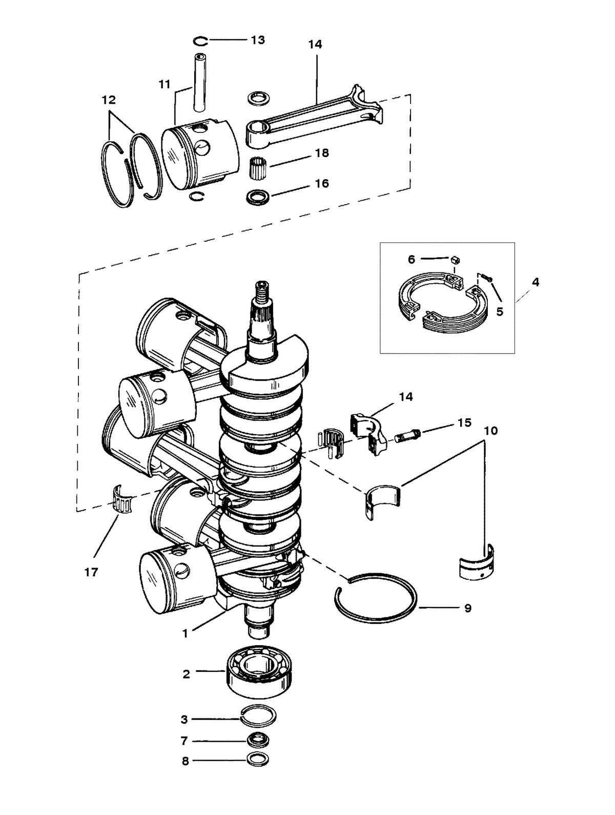 RACE OUTBOARD 225 (EFI) PRO-MAX/SUPER MAGNUM CRANKSHAFT, PISTONS AND CONNECTING RODS