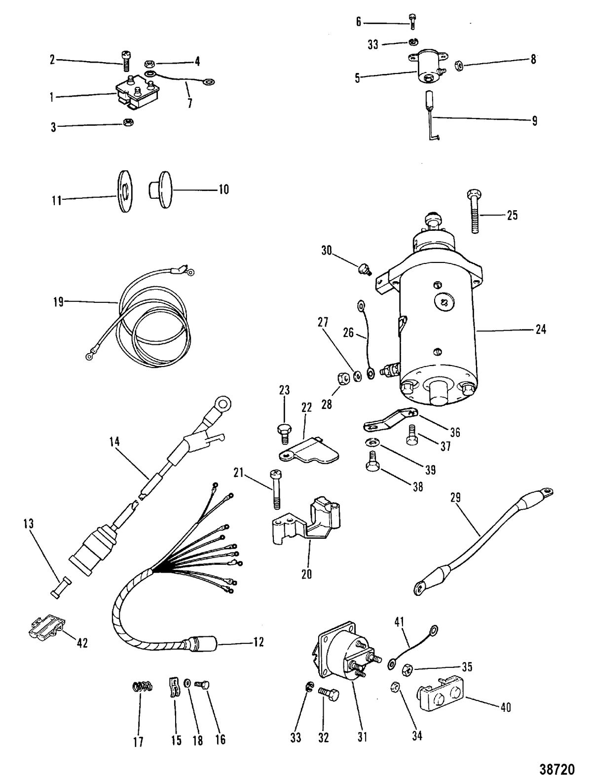 MERCURY 35 HP STARTER MOTOR, RECTIFIER AND WIRING HARNESS (ELECTRIC)